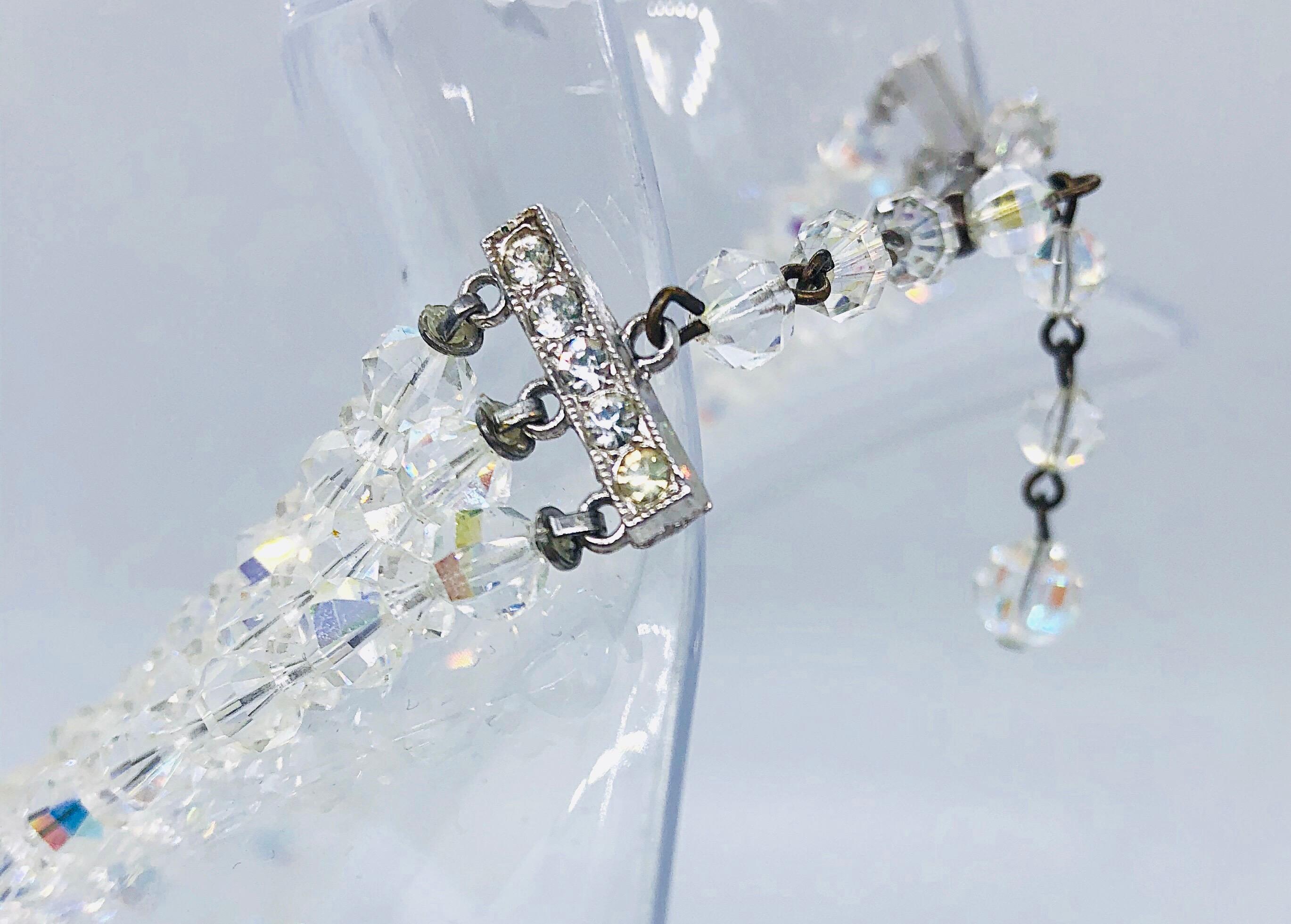 1960s Laguna Signed Crystal Aurora Borealis 3 Strand Vintage 60s Clear Neclace 2