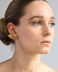 1960s Lalaounis Ruby Emerald Gold Ram Ear Clips