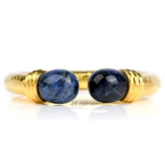 1960s Lalaounis Sodalite 22 Karat Gold Textured Cuff Bracelet