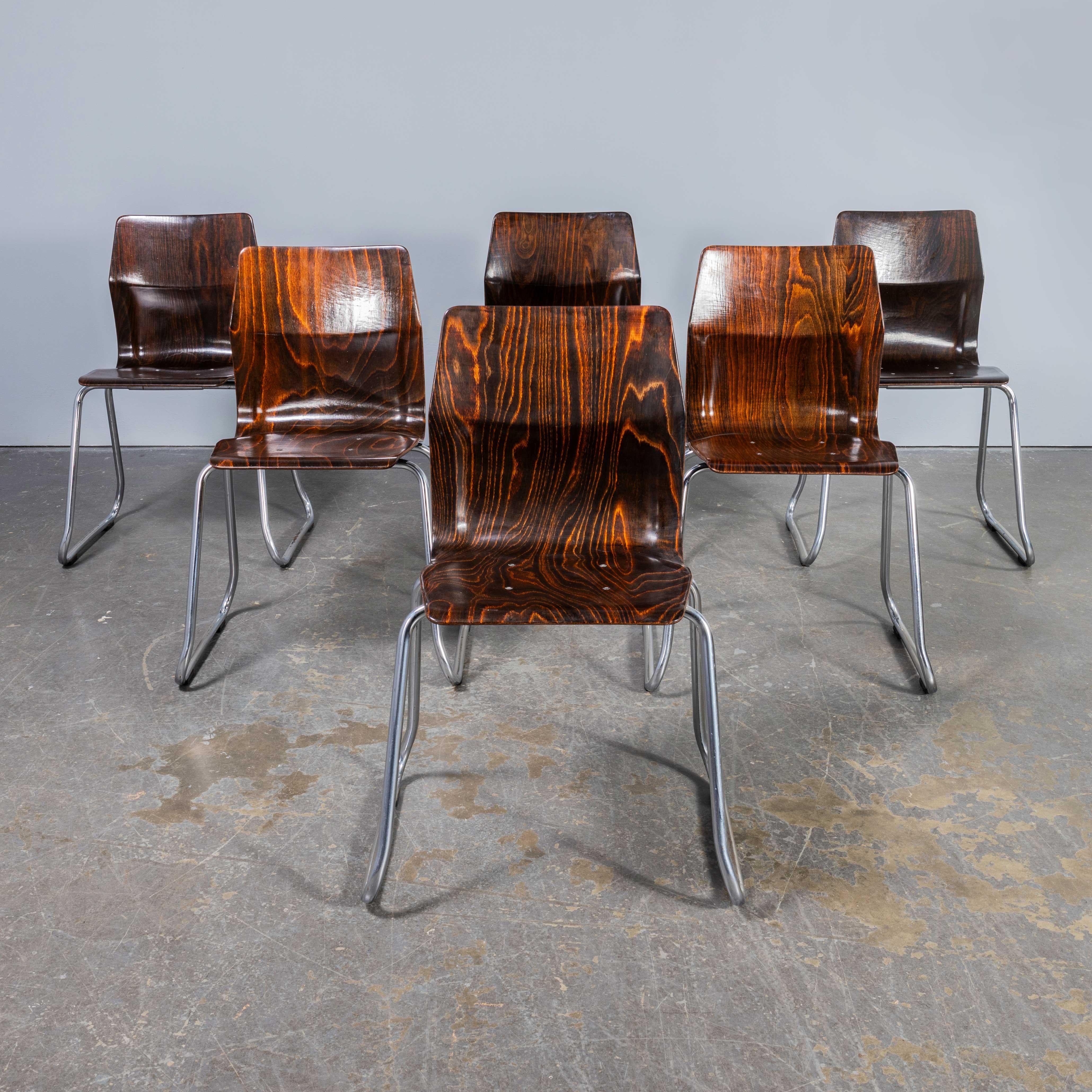 German 1960's Laminated Hardwood Chrome Dining Chairs - Large Quantity Available