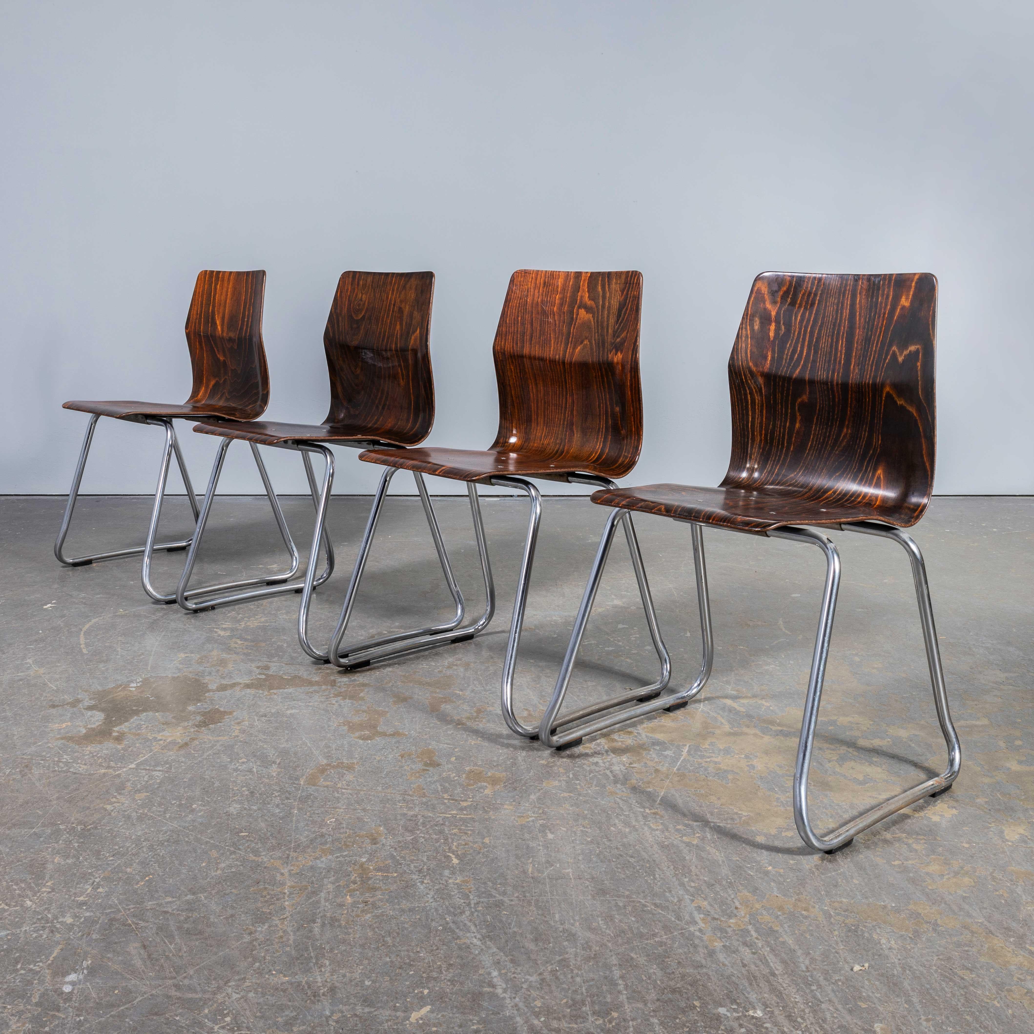 Mid-20th Century 1960's Laminated Hardwood Chrome Dining Chairs - Large Quantity Available