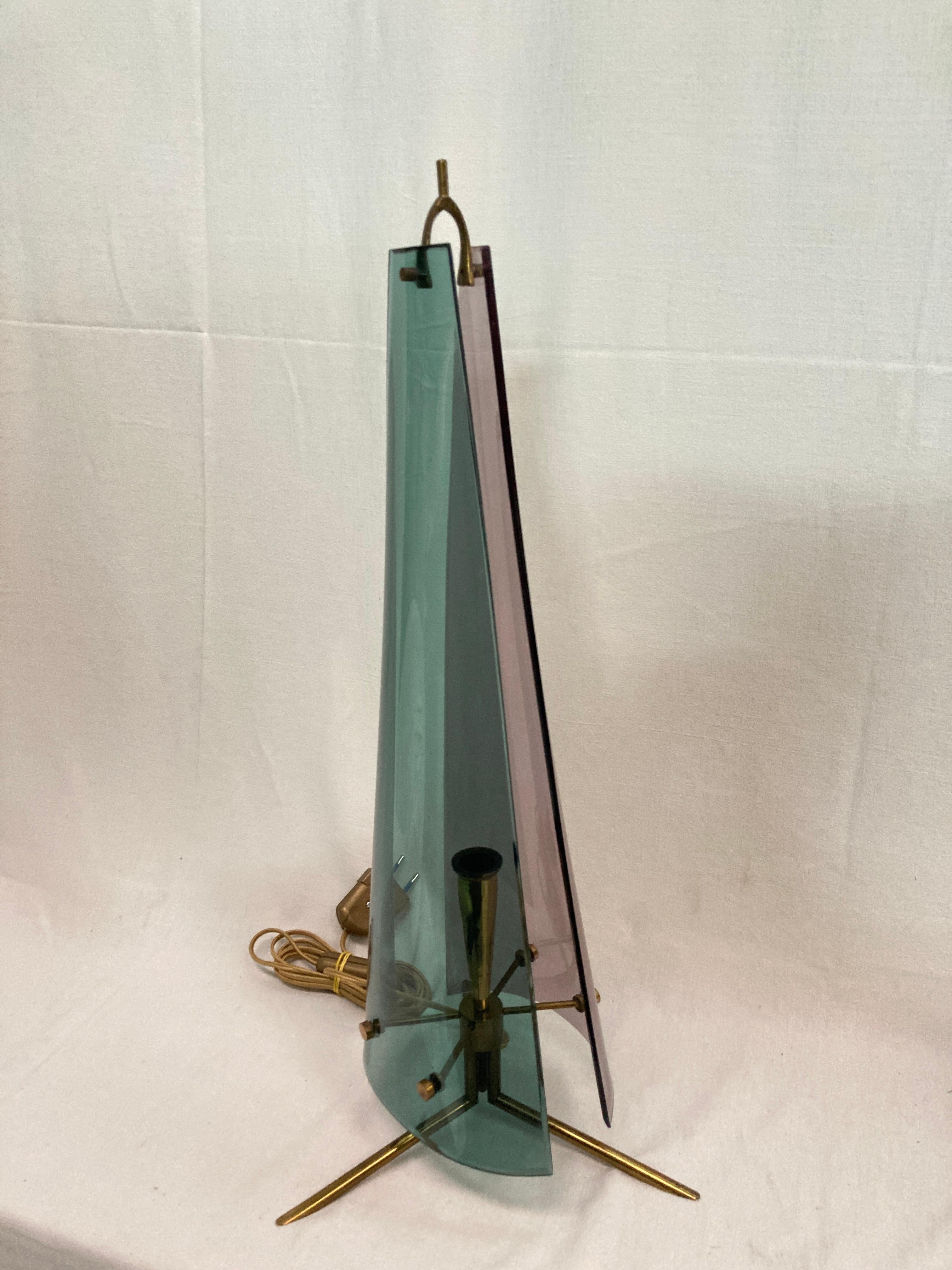 Brass 1960's lamp in the style of Fontana Arté For Sale