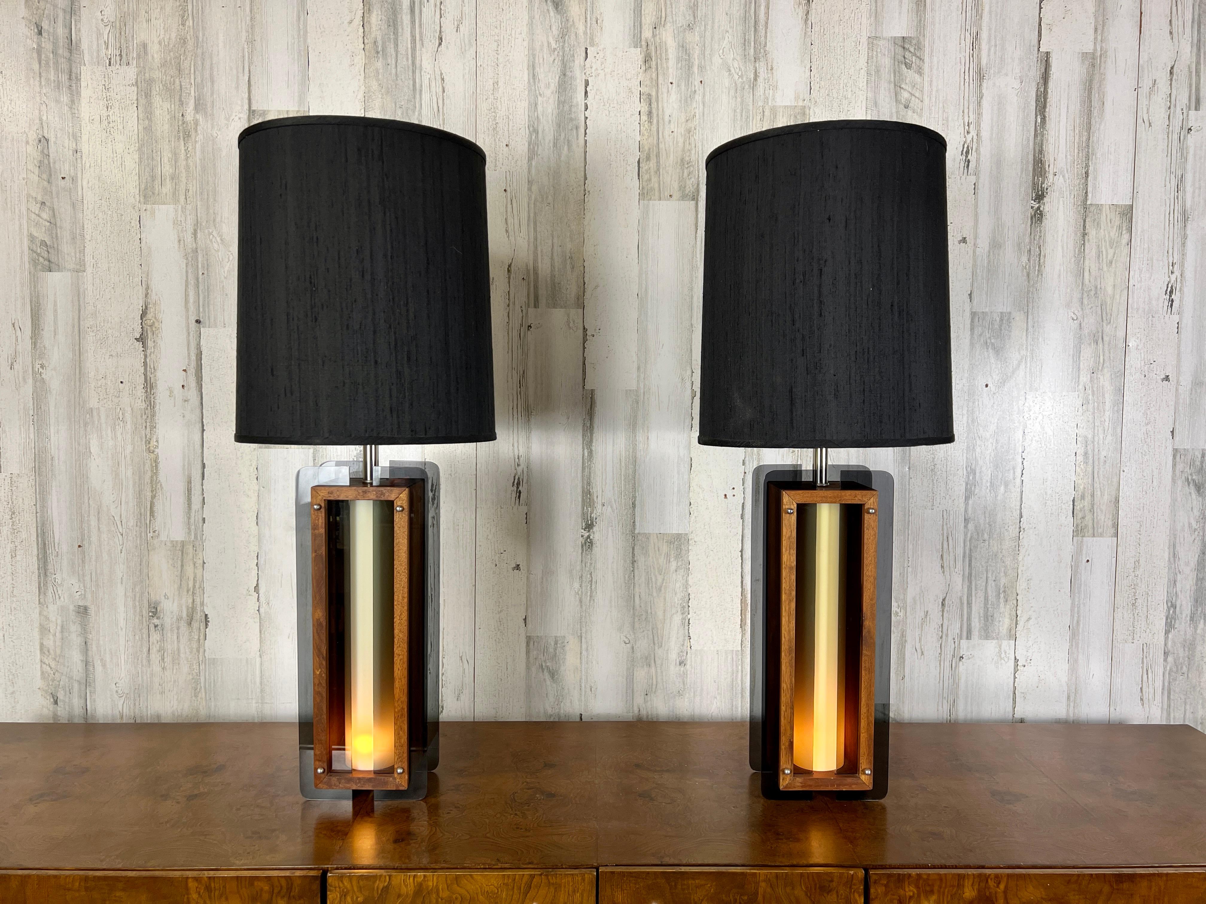 1960s Lamps in Chrome, Smoked Lucite and Walnut For Sale 6