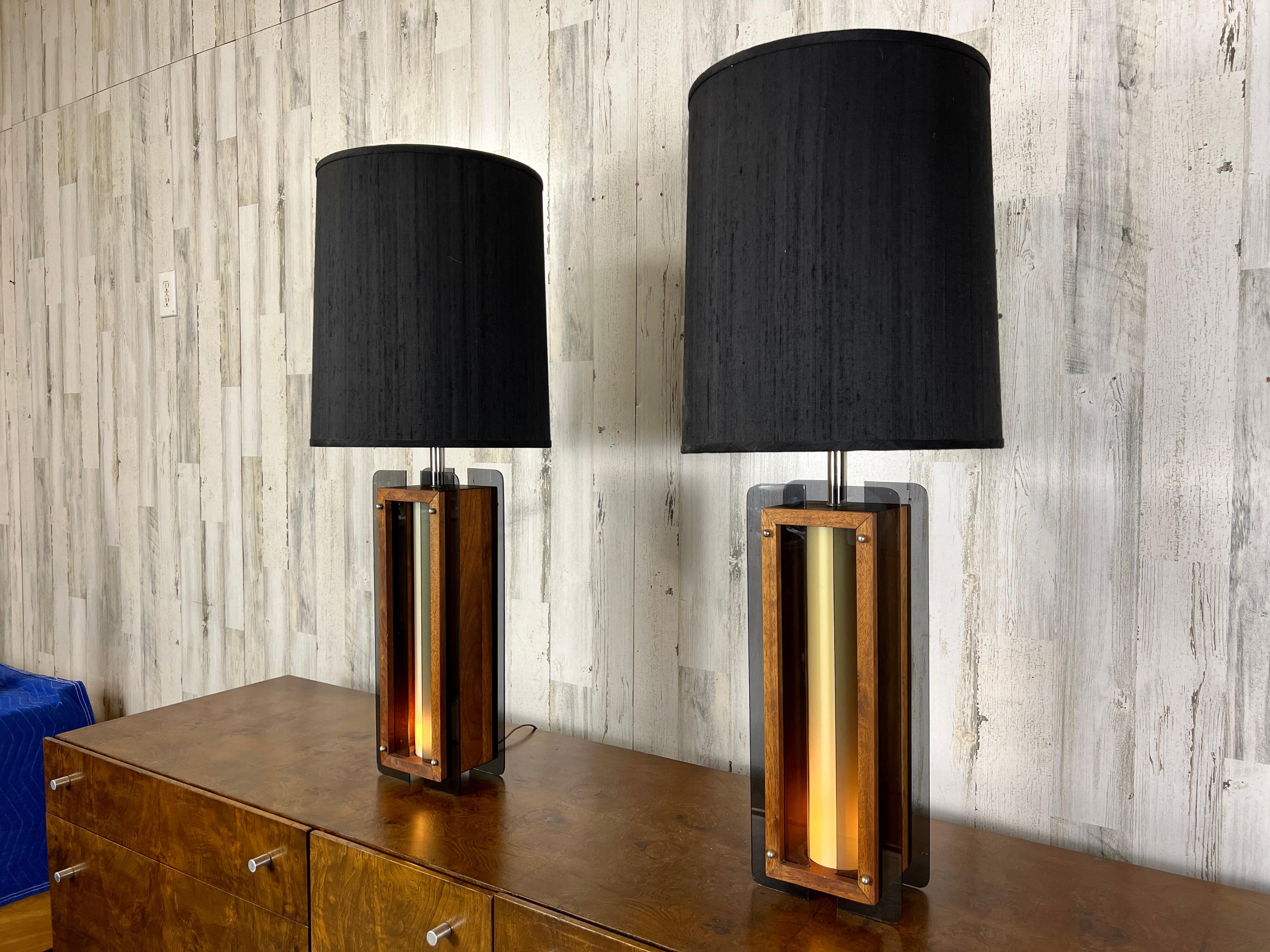 1960s Lamps in Chrome, Smoked Lucite and Walnut For Sale 8
