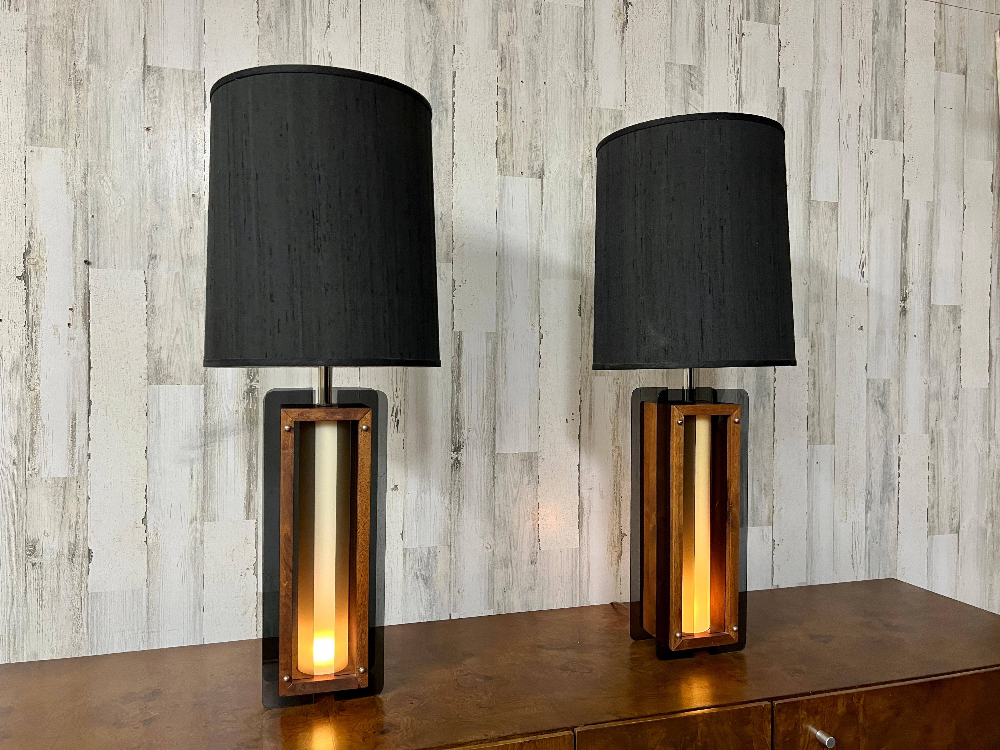 1960s Lamps in Chrome, Smoked Lucite and Walnut For Sale 11