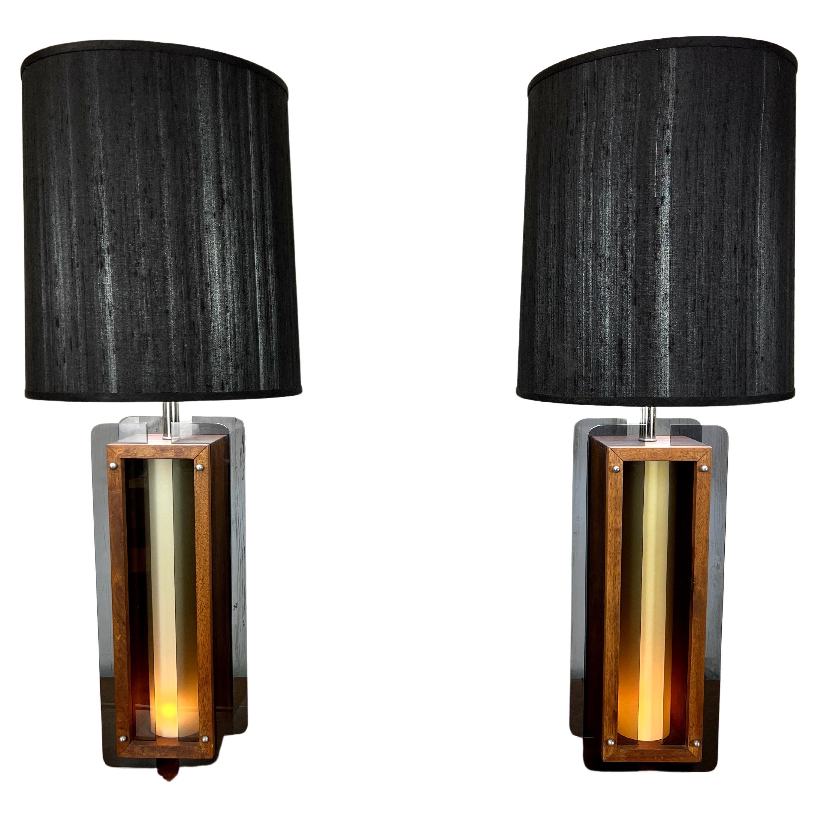 1960s Lamps in Chrome, Smoked Lucite and Walnut