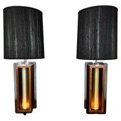 1960s Lamps in Chrome, Smoked Lucite and Walnut