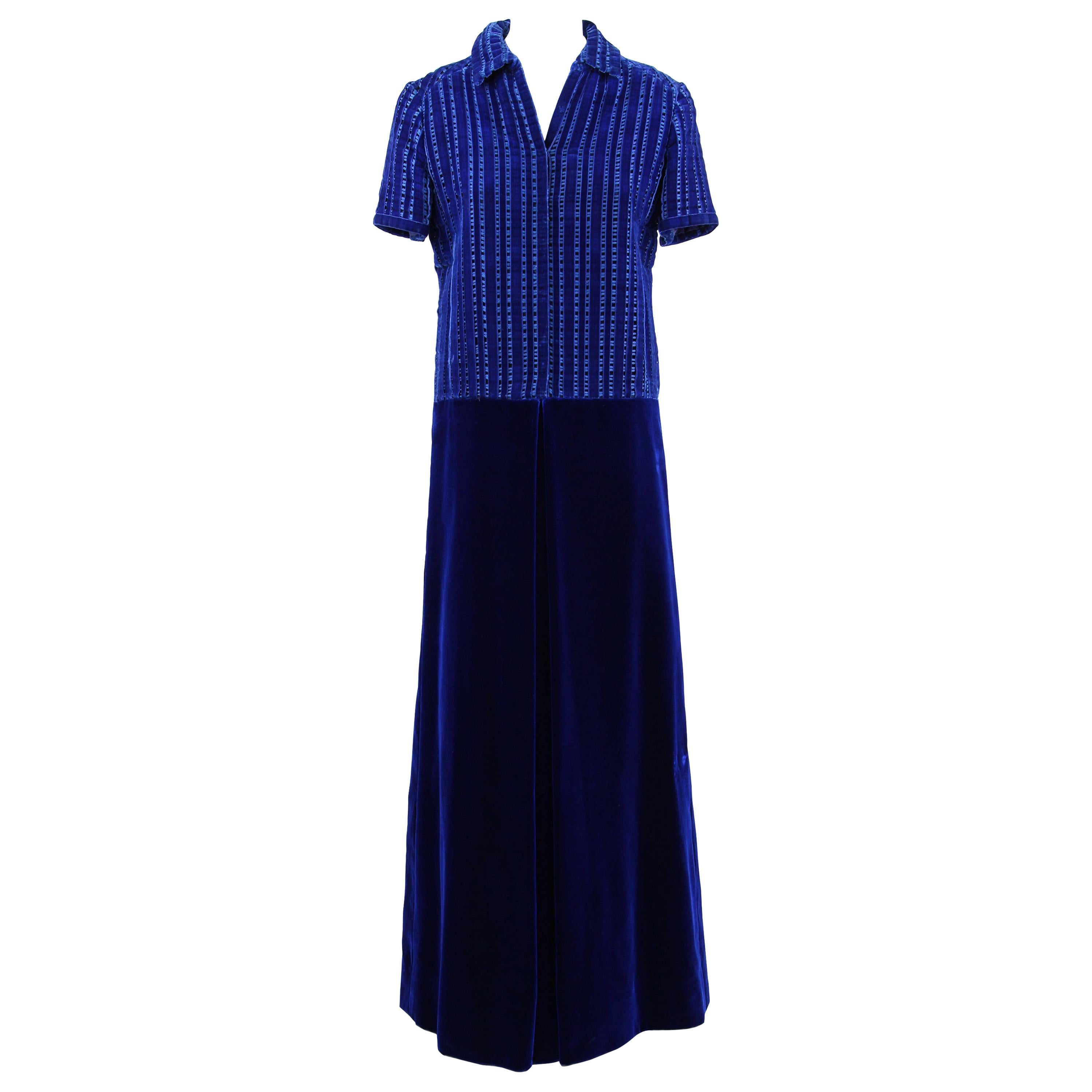 1960s Lancetti Blue Velvet Dress