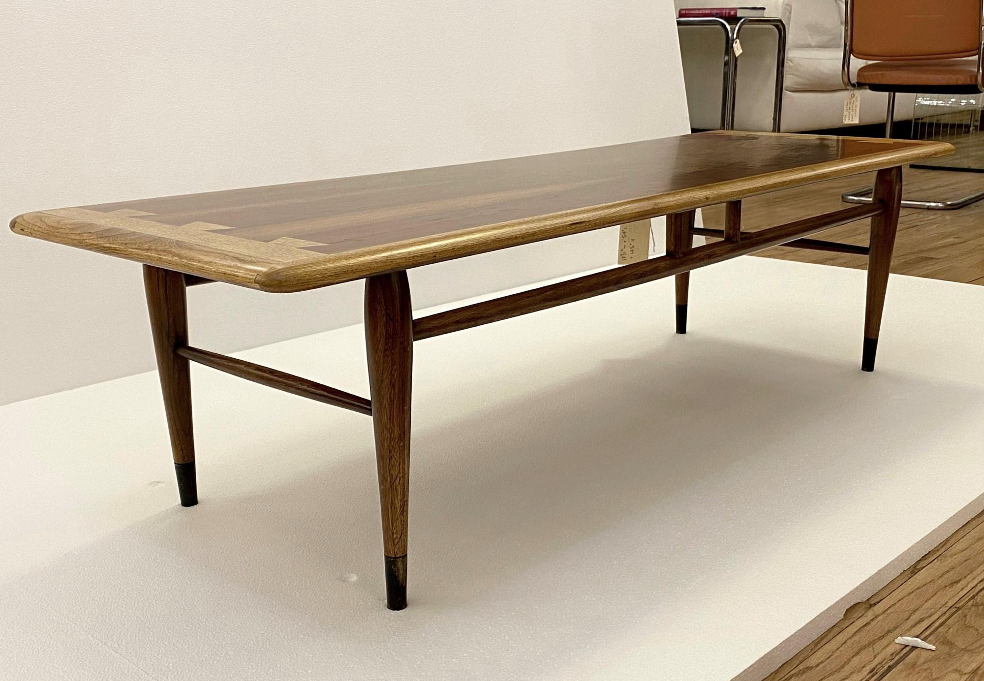 1960s Lane coffee table from their Acclaim series. Features both walnut and hickory woods with dovetail details. Serial number 4 662201. Style number 900-01.
