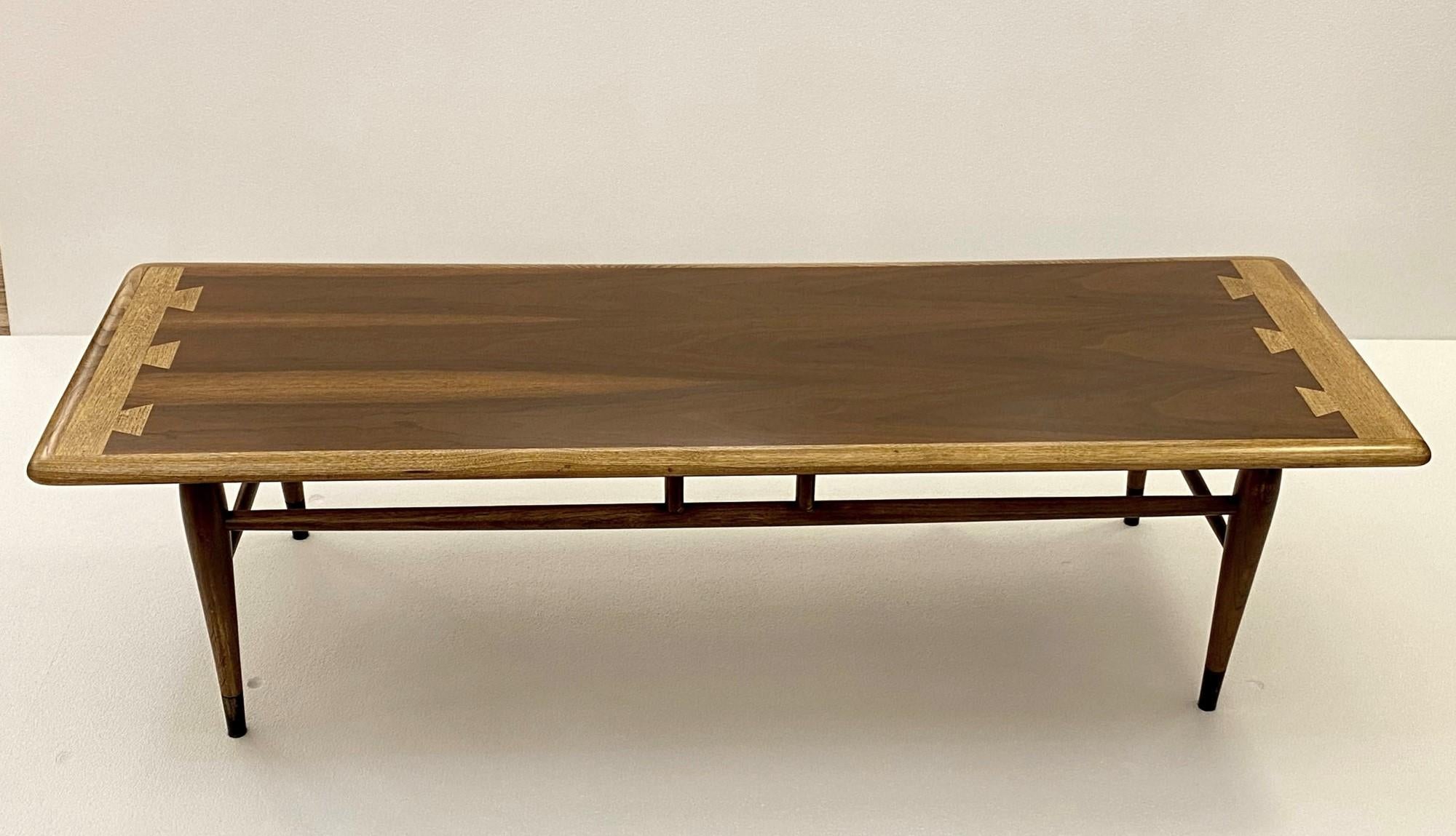 American 1960s Lane Acclaim Series Coffee Table with Hickory and Walnut Dovetail Details