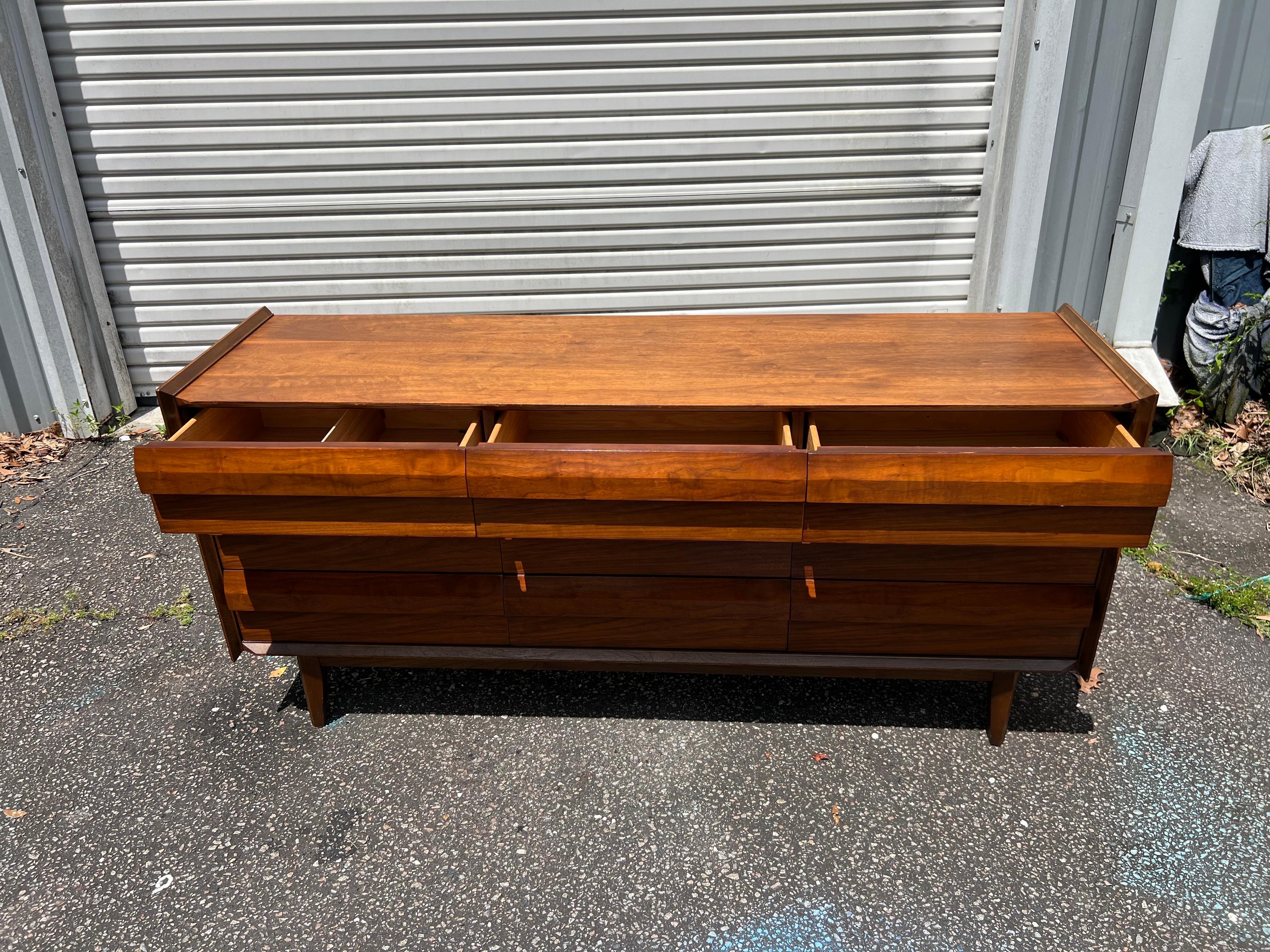 1960s Lane “First Edition” 9 Drawer Walnut Dresser 5