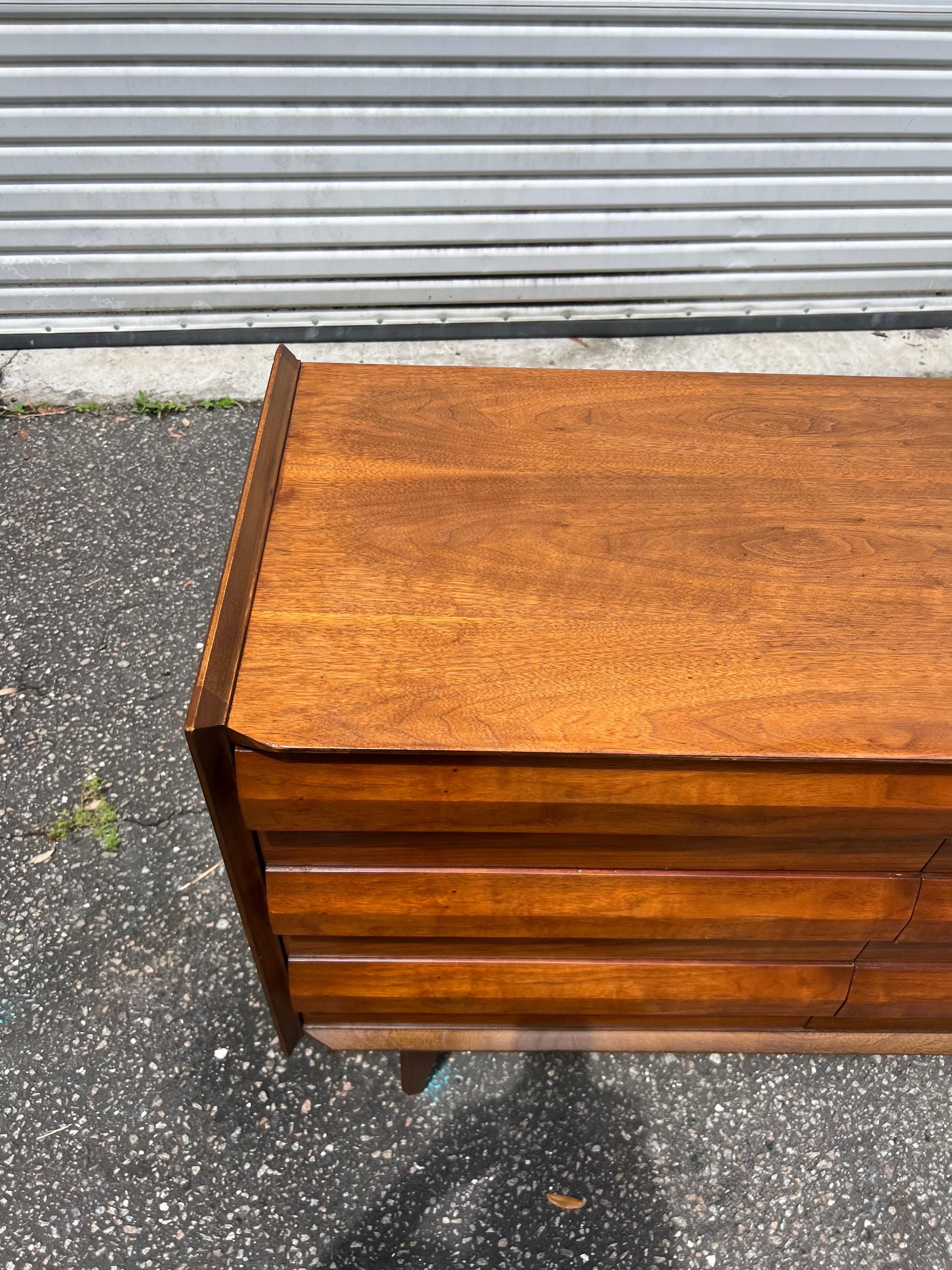 1960s Lane “First Edition” 9 Drawer Walnut Dresser 1
