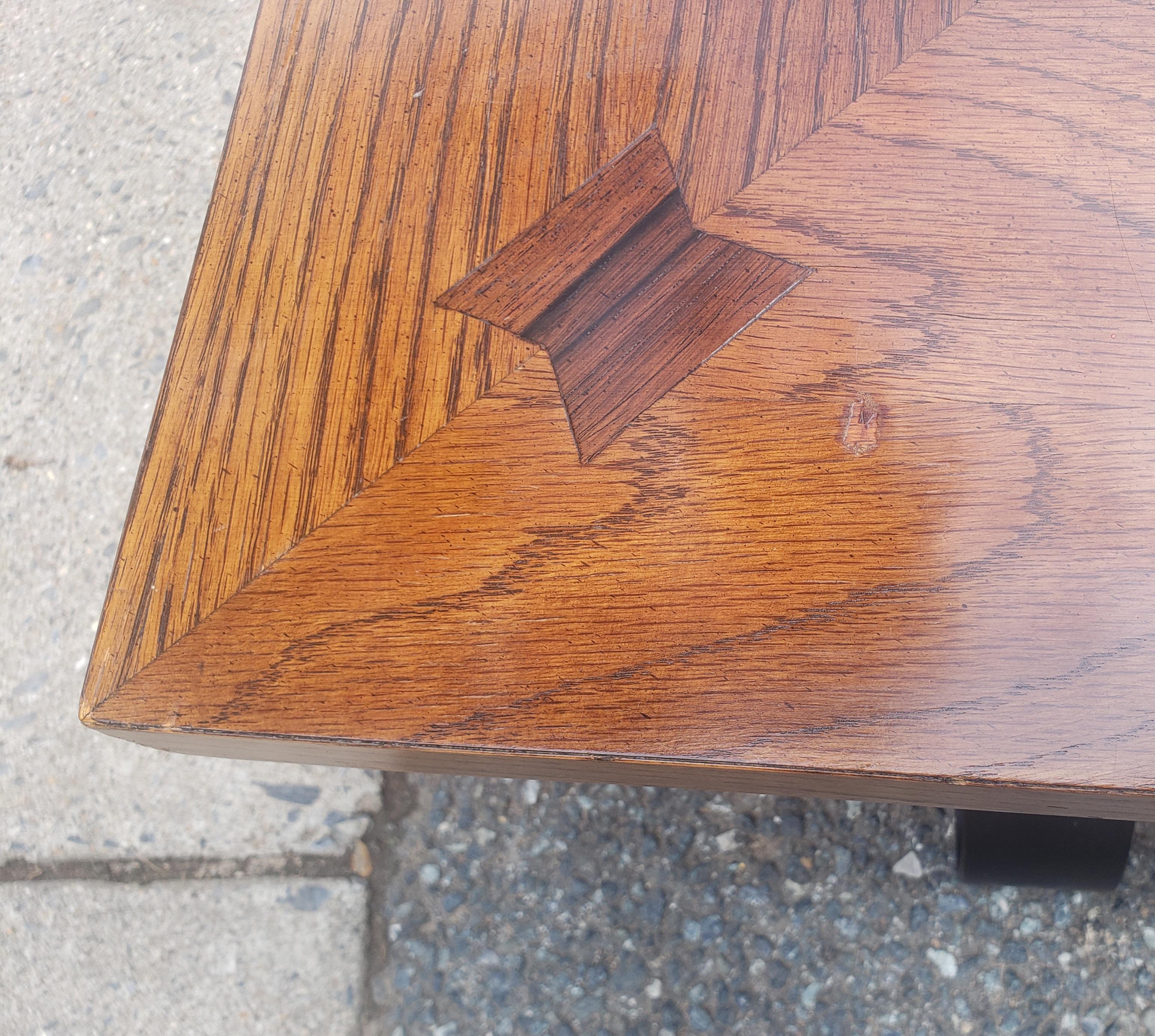 XX secolo Tavolino da caffè brutalista degli anni '60 di Lane Furniture in Oak Parquetry e ferro in vendita