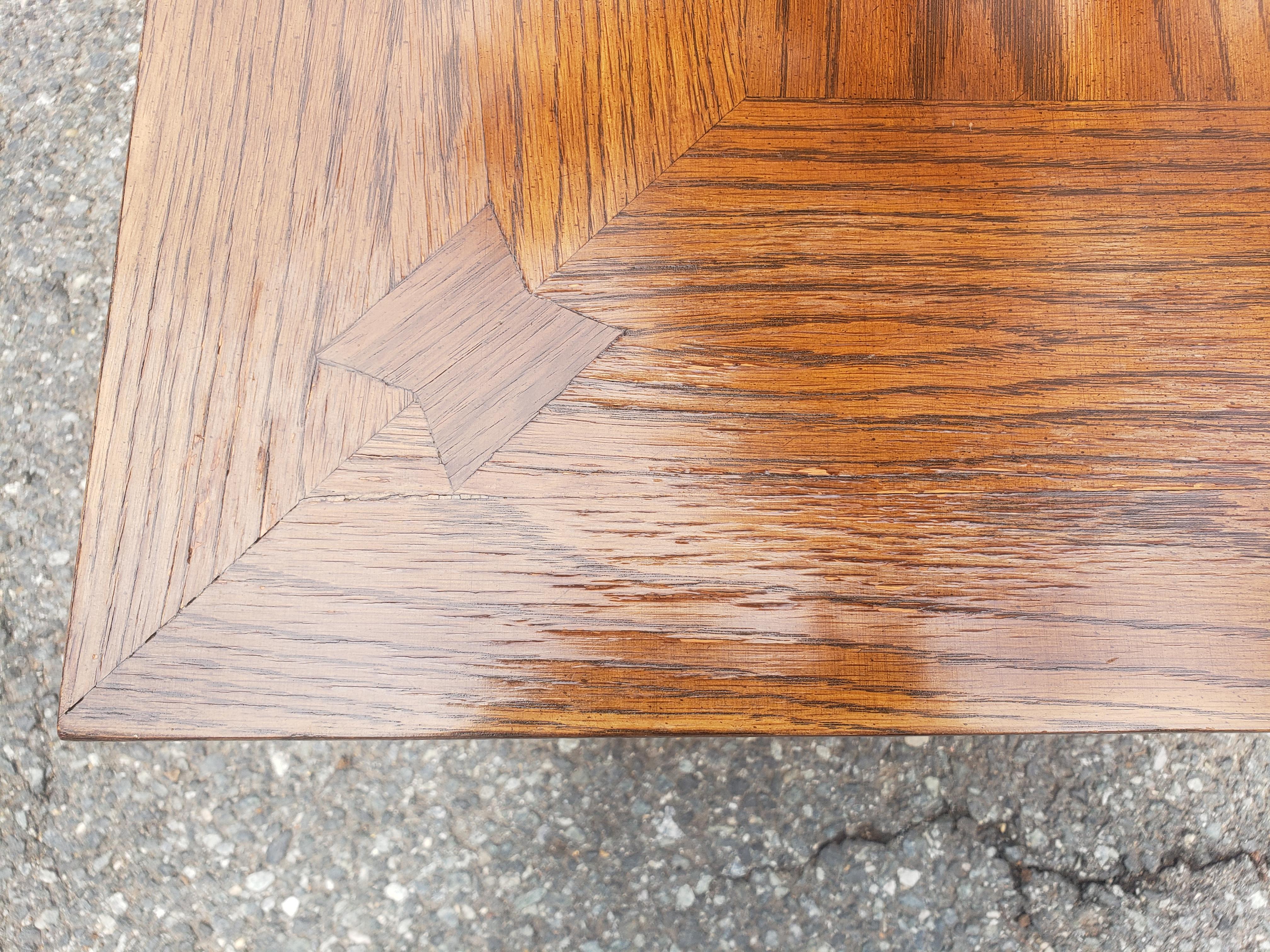 20th Century 1960s Lane Furniture Brutalist Oak Parquetry and Iron Coffee Table For Sale