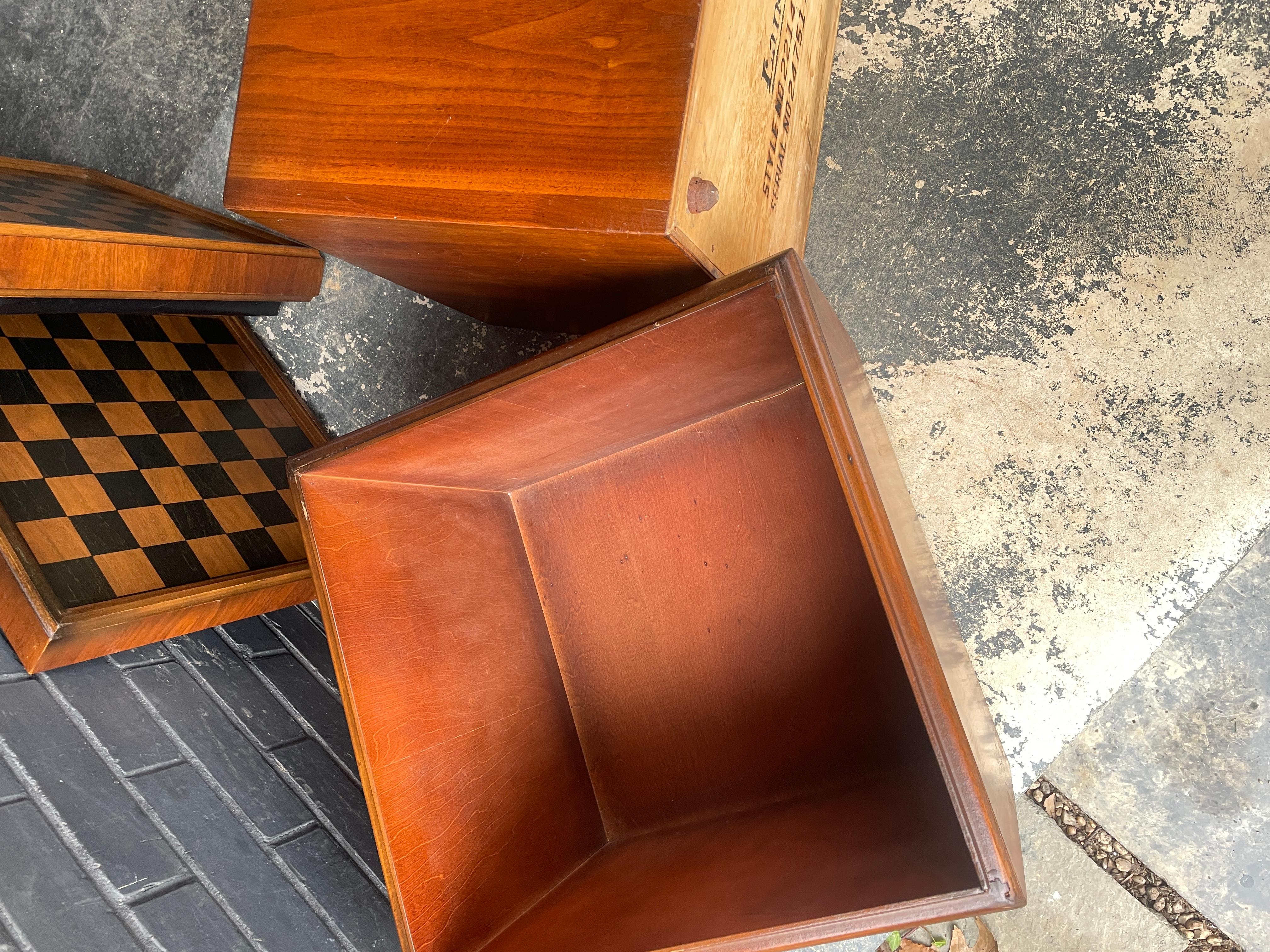 1960s Lane Walnut Chess Tables Flip-Top Black Stool Storage Chest Game Checkers 4