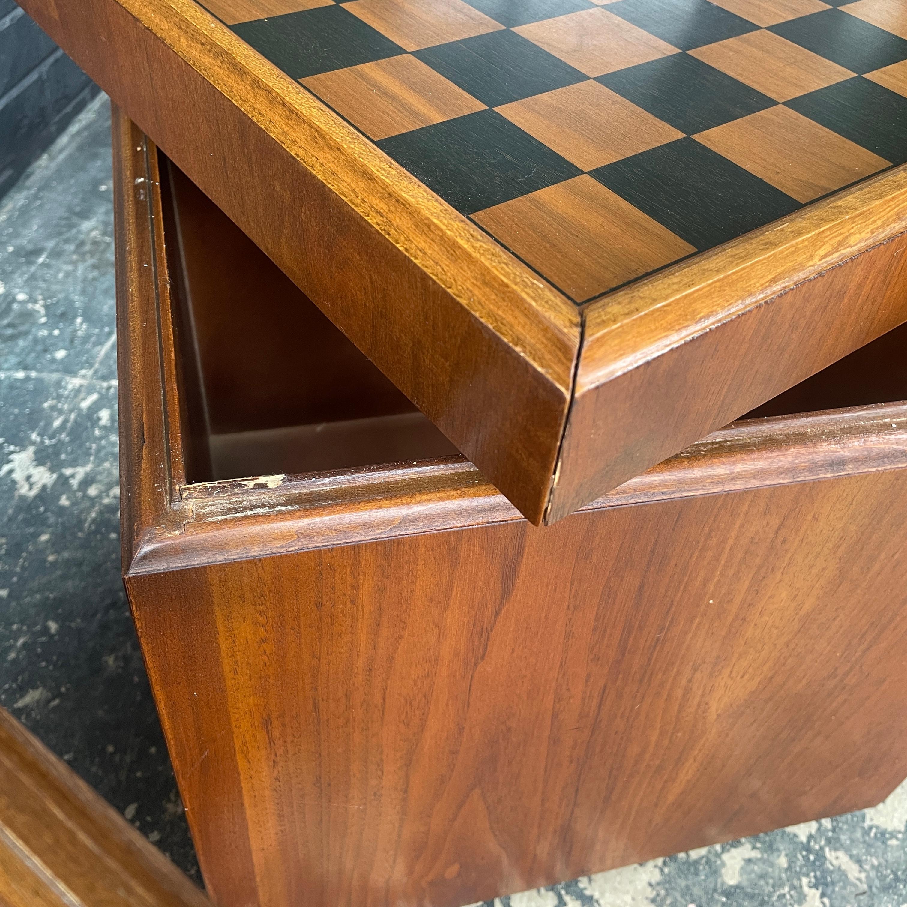 1960s Lane Walnut Chess Tables Flip-Top Black Stool Storage Chest Game Checkers 5