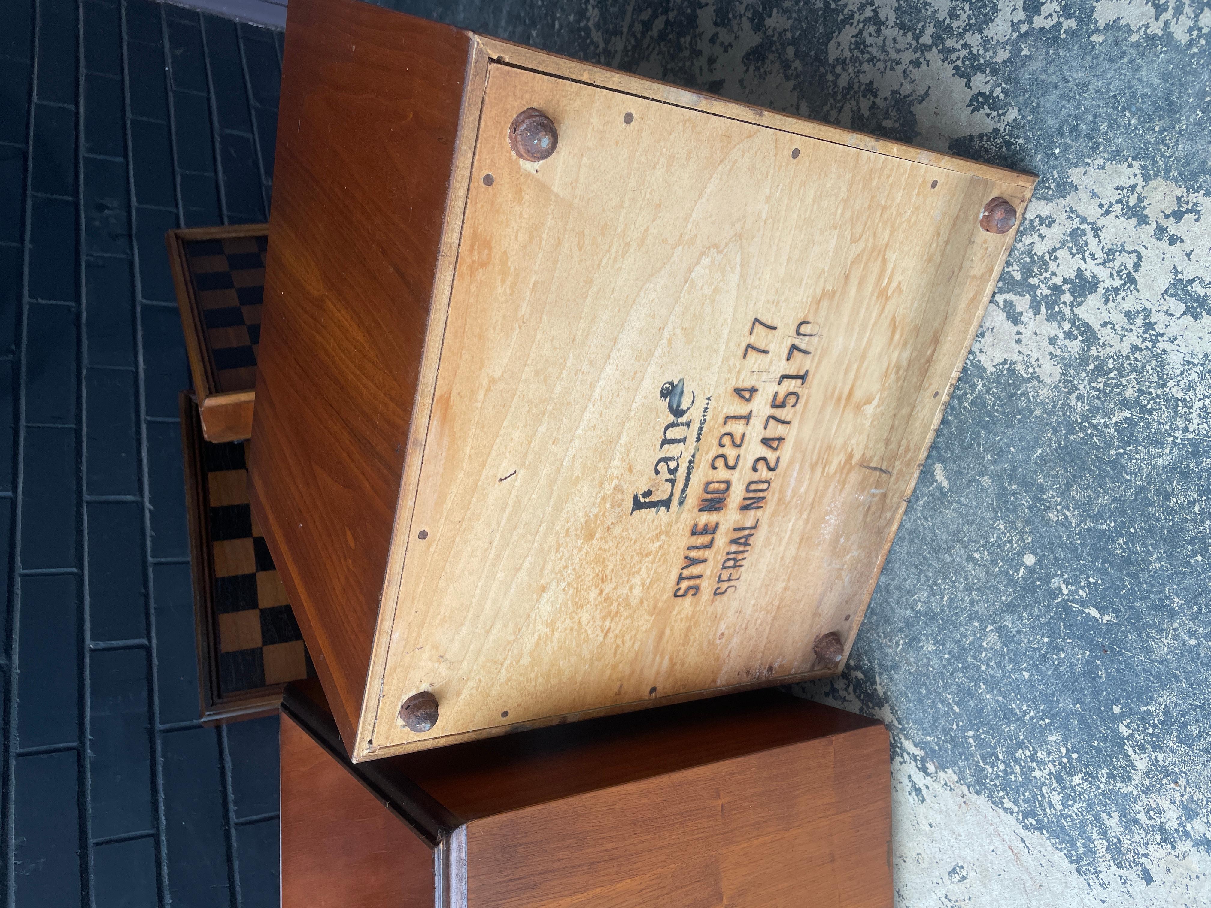 1960s Lane Walnut Chess Tables Flip-Top Black Stool Storage Chest Game Checkers 6