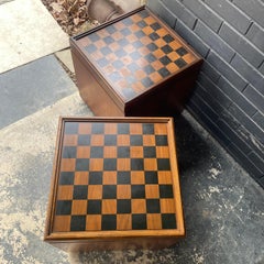 1960s Lane Walnut Chess Tables Flip-Top Black Stool Storage Chest Game Checkers