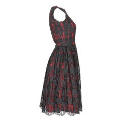 1960s Lang Originals Red & Black Lace Cocktail Dress