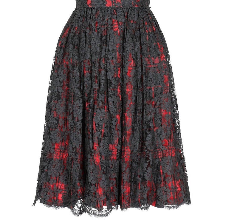 black and yellow lace dress Irene 2000's Yellow Cotton Eyelet and Black Lace Fit and Flare Dress