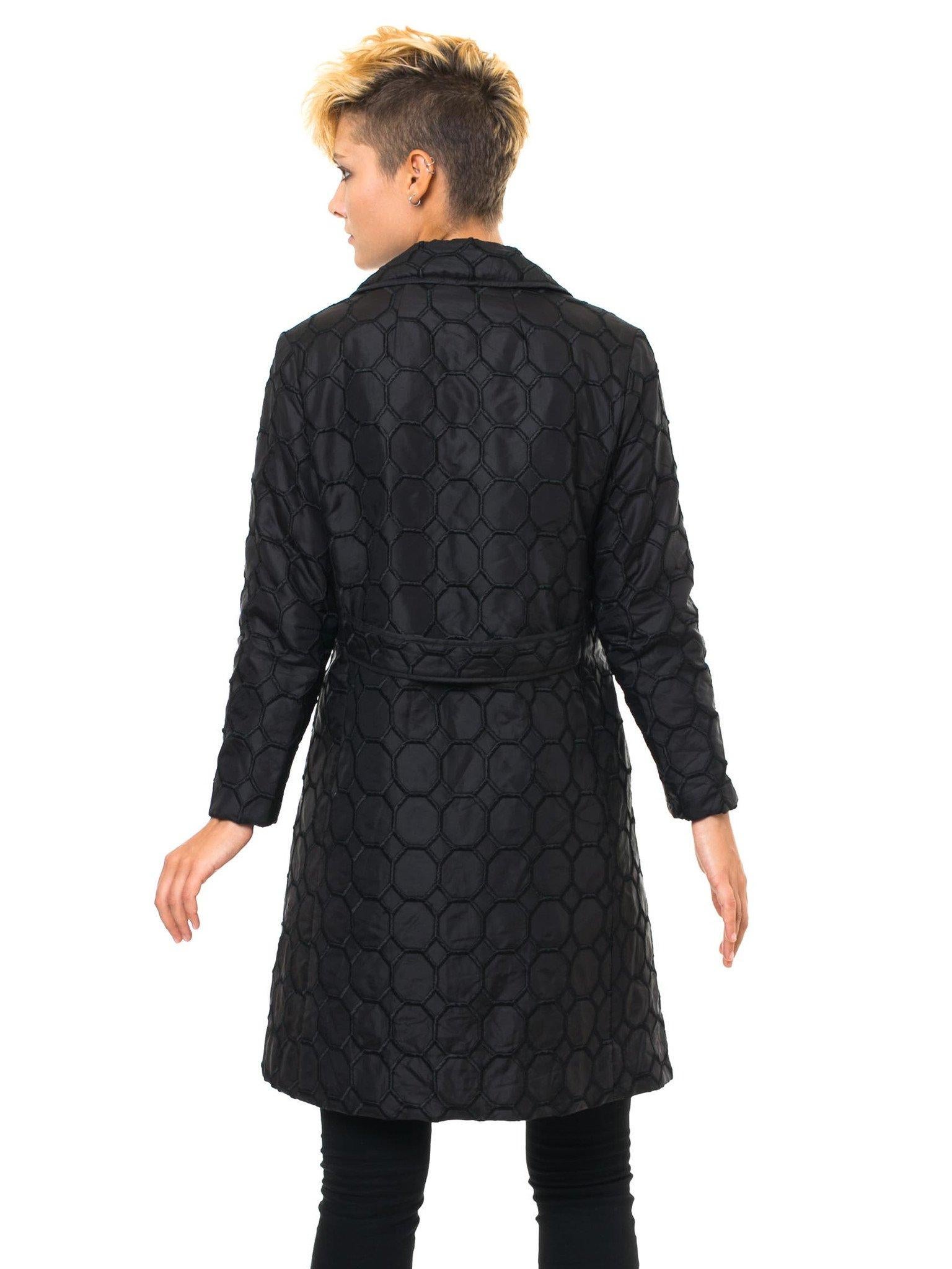 Lanson - Manteau modulaire noir brodé de motifs cubiques, années 1960 en vente 2