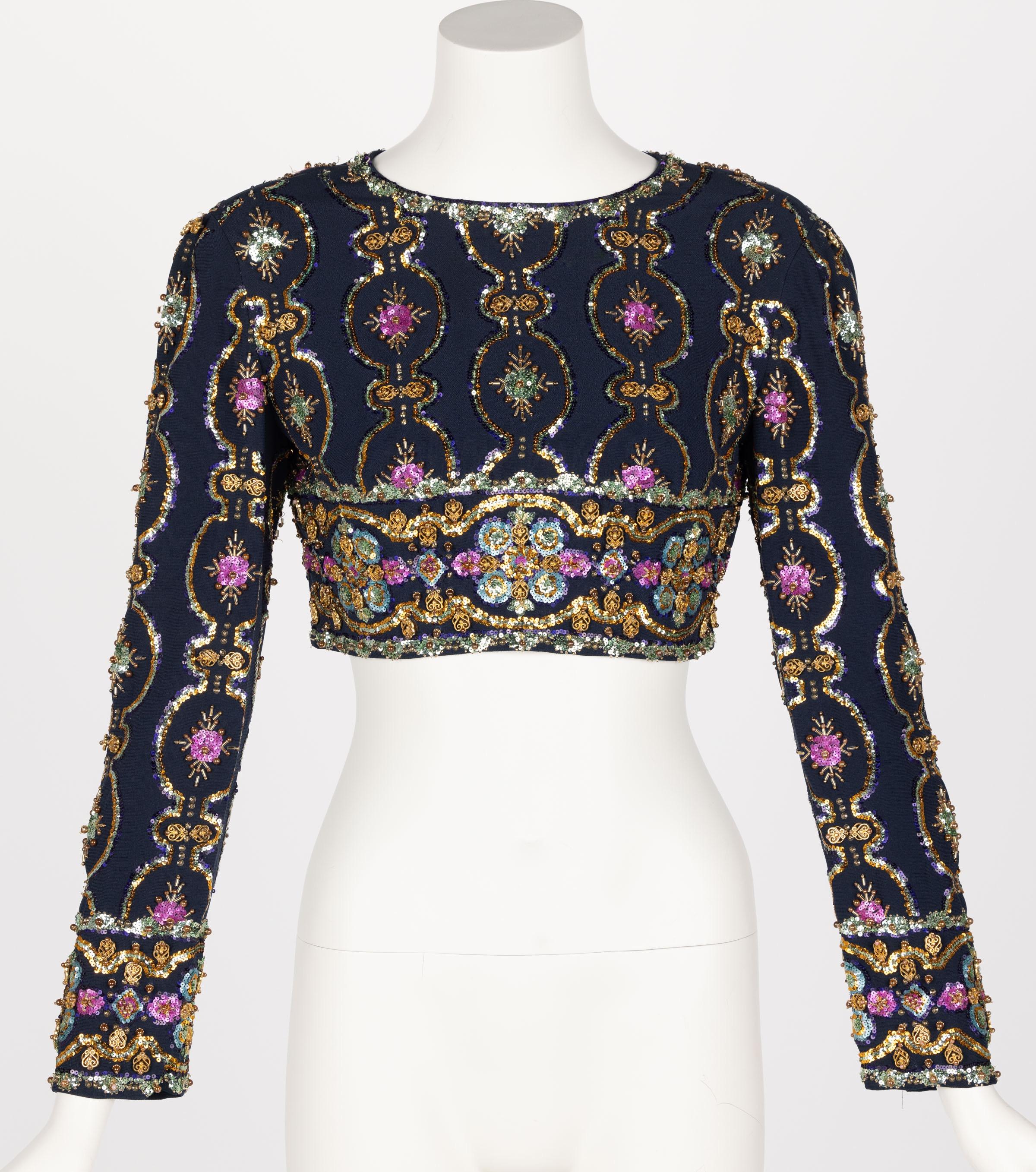 This top was  Designed by Jules-Francois Crahay, who headed the Lanvin ateliers from 1964-1984.  Crahay designed for women in the grand couture tradition, where the lavishness of fabrics and design was practically unlimited.
Done in what feels like
