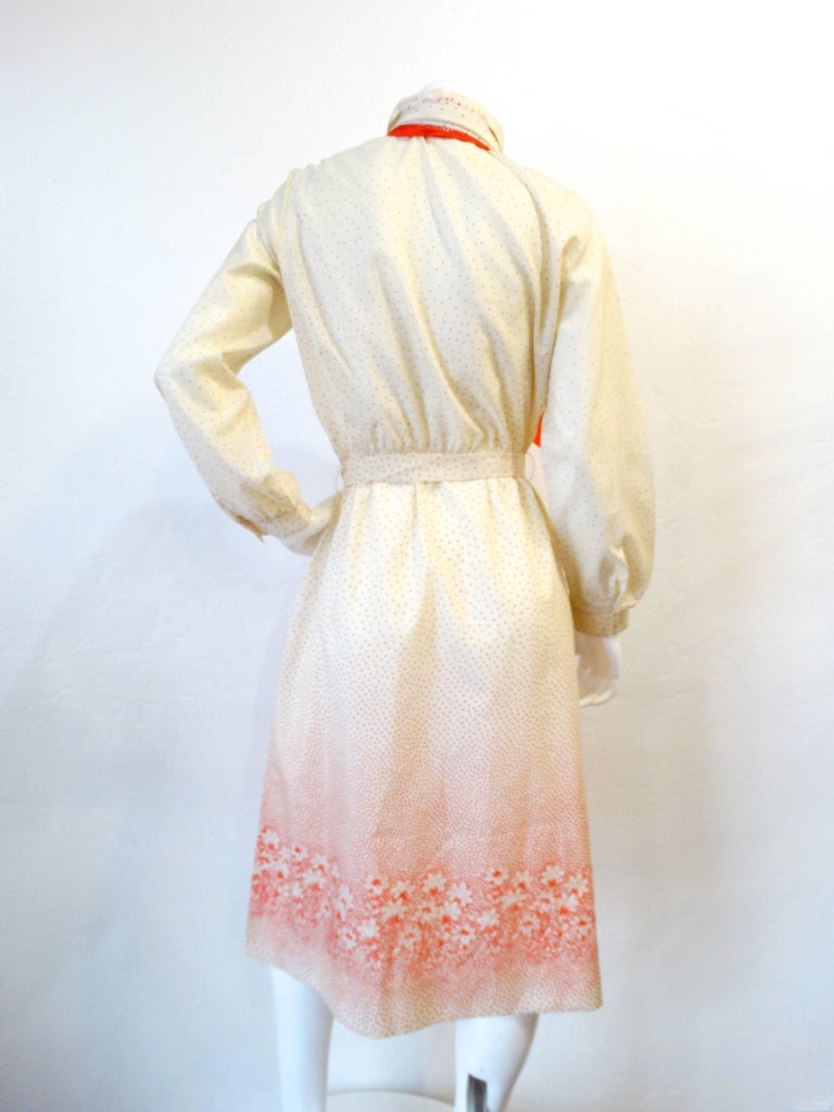 1960s Lanvin Cream and Red Polkadot Floral Dress For Sale at 1stDibs