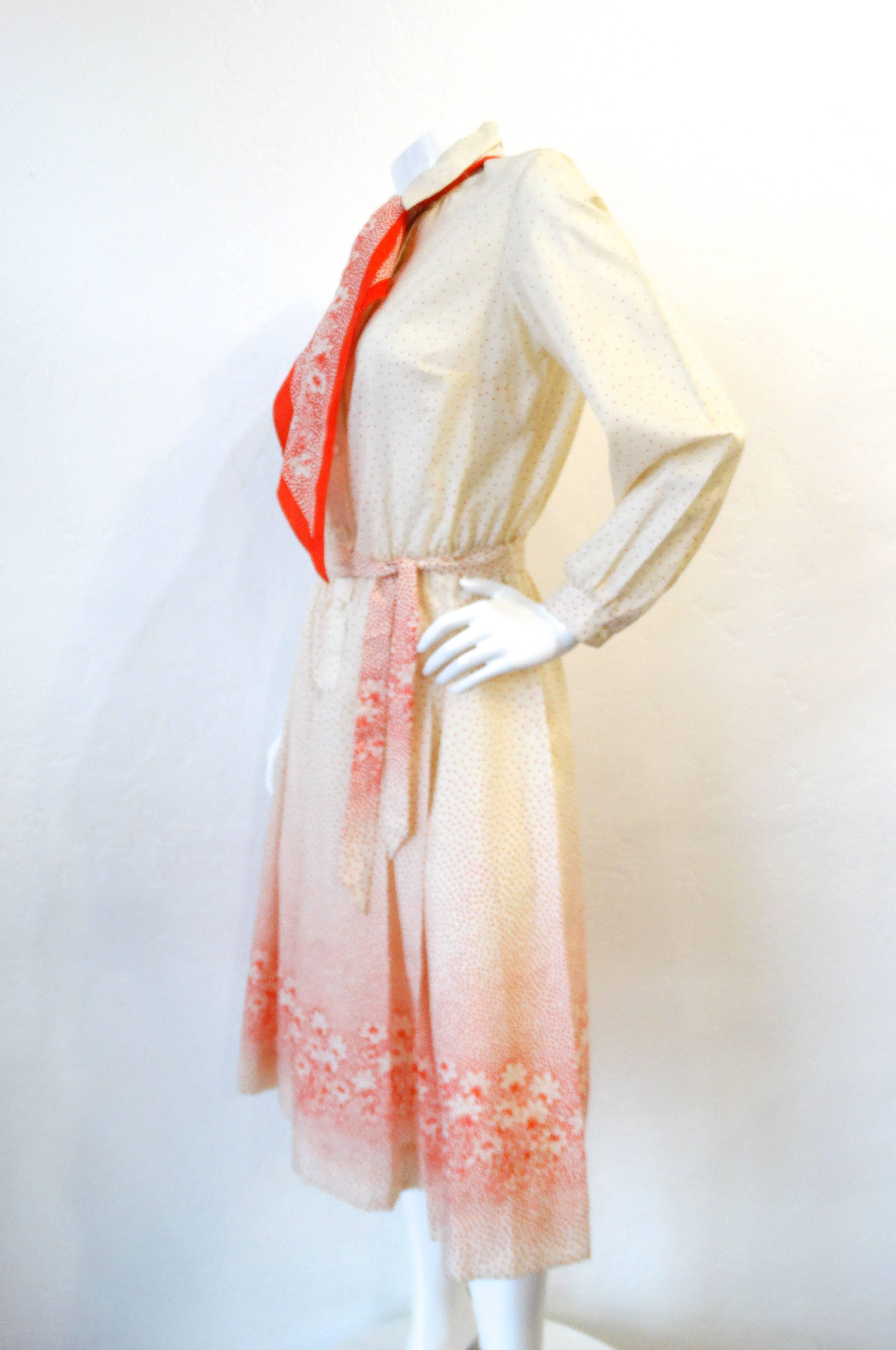 1960s Lanvin Cream & Red Polkadot Floral Dress For Sale 1