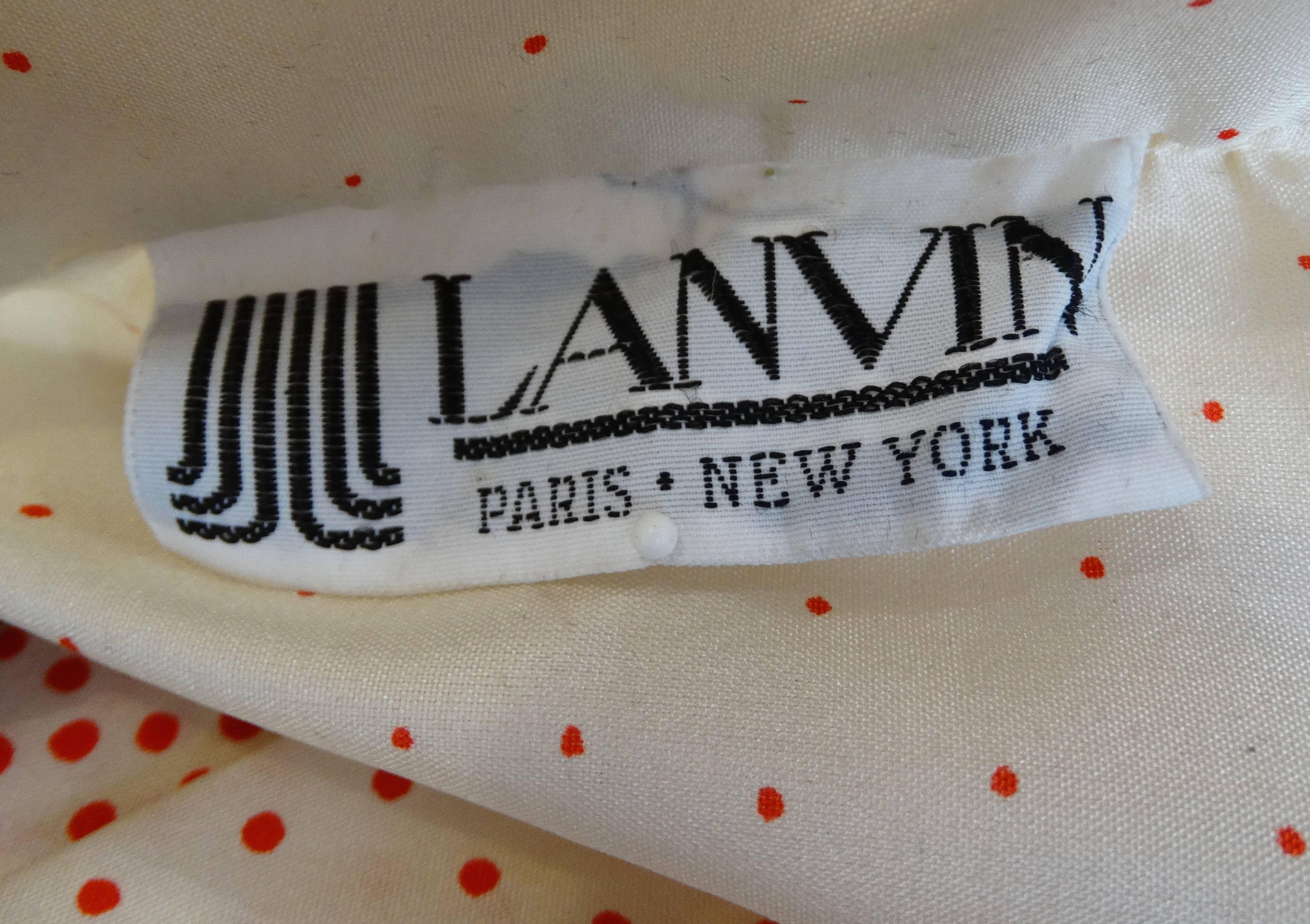 1960s Lanvin Cream & Red Polkadot Floral Dress For Sale 4