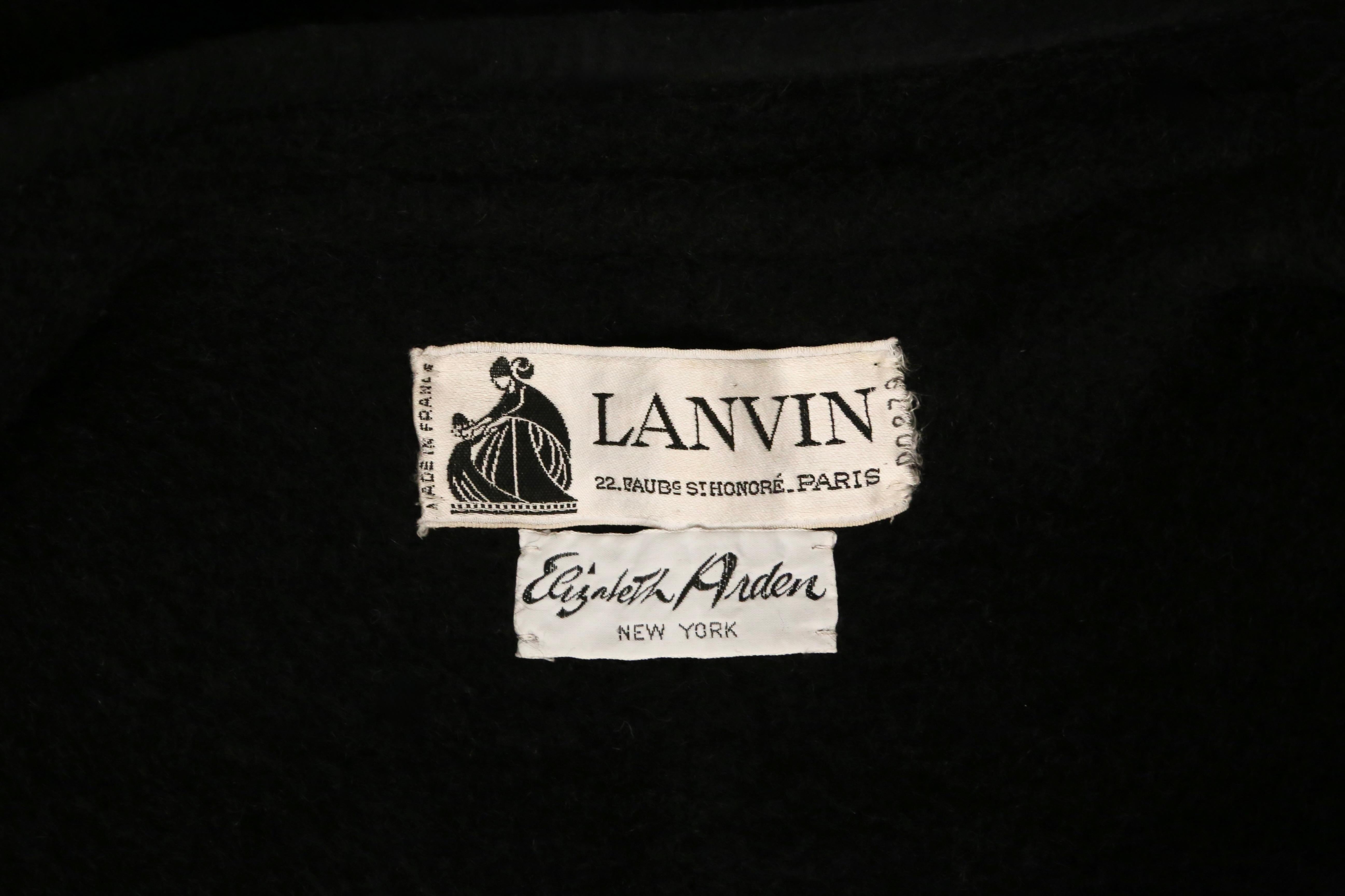 1960's LANVIN demi couture black fuzzy wool jacket with felt trim in vendita 5