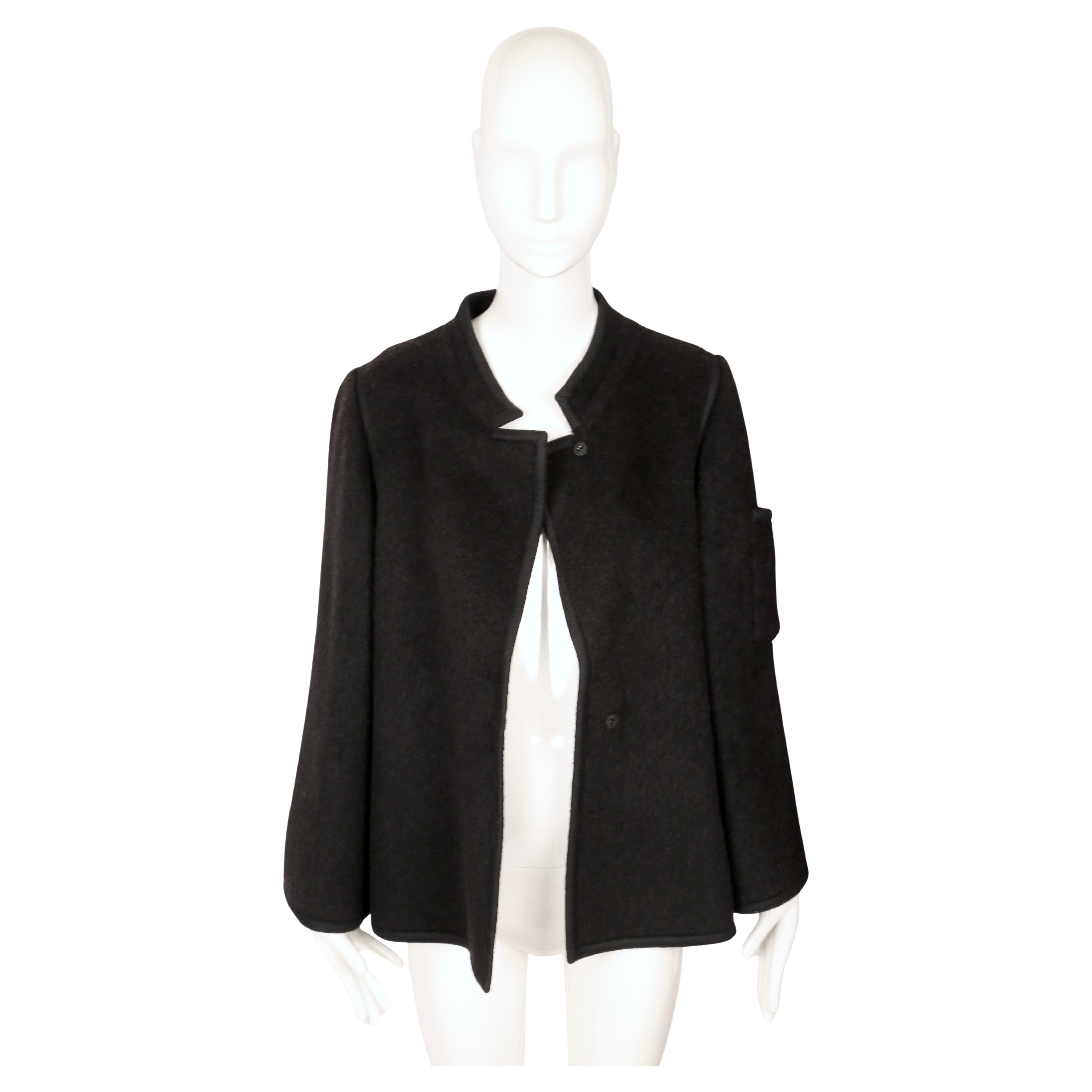 Nero 1960's LANVIN demi couture black fuzzy wool jacket with felt trim in vendita
