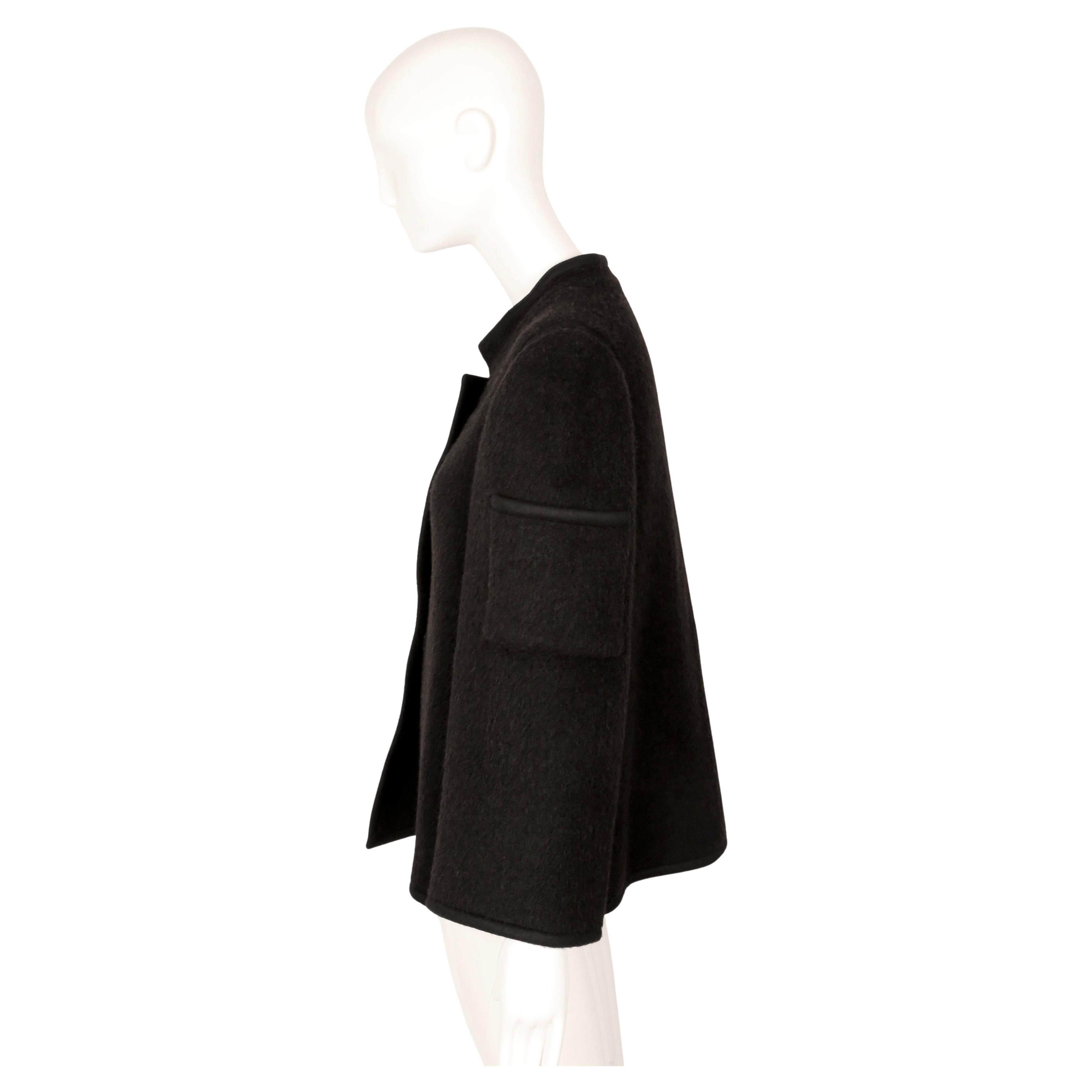 1960's LANVIN demi couture black fuzzy wool jacket with felt trim in vendita 2
