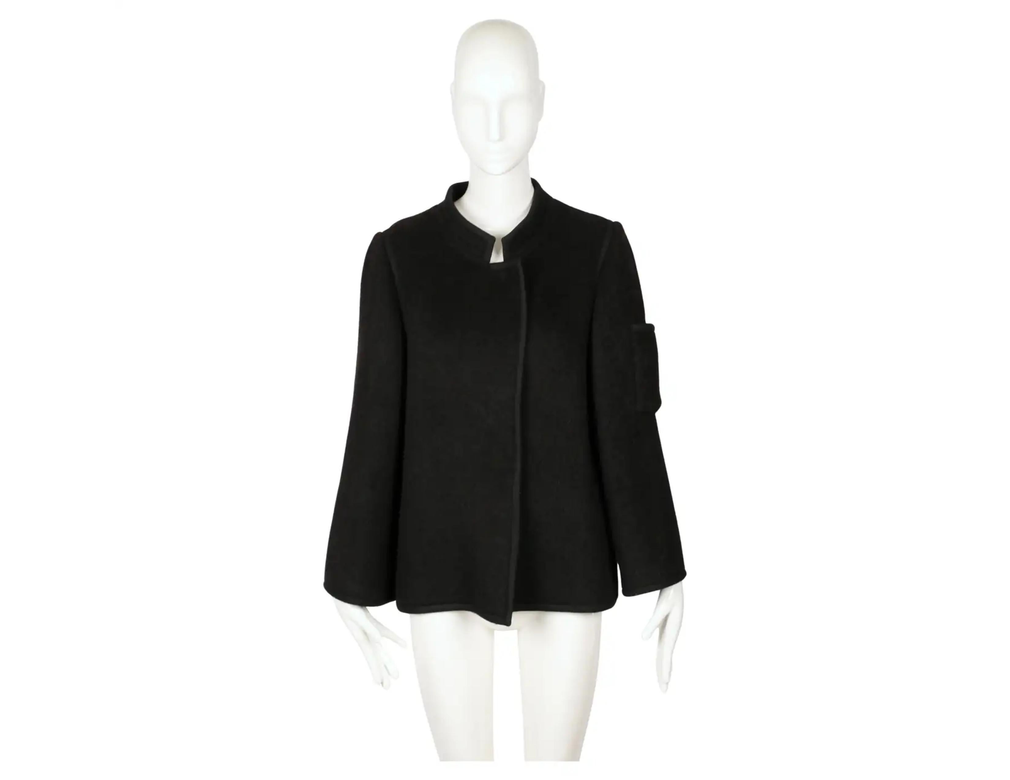 Nero LANVIN demi couture anni '60, giacca nera in lana sfocata con rifiniture in feltro in vendita