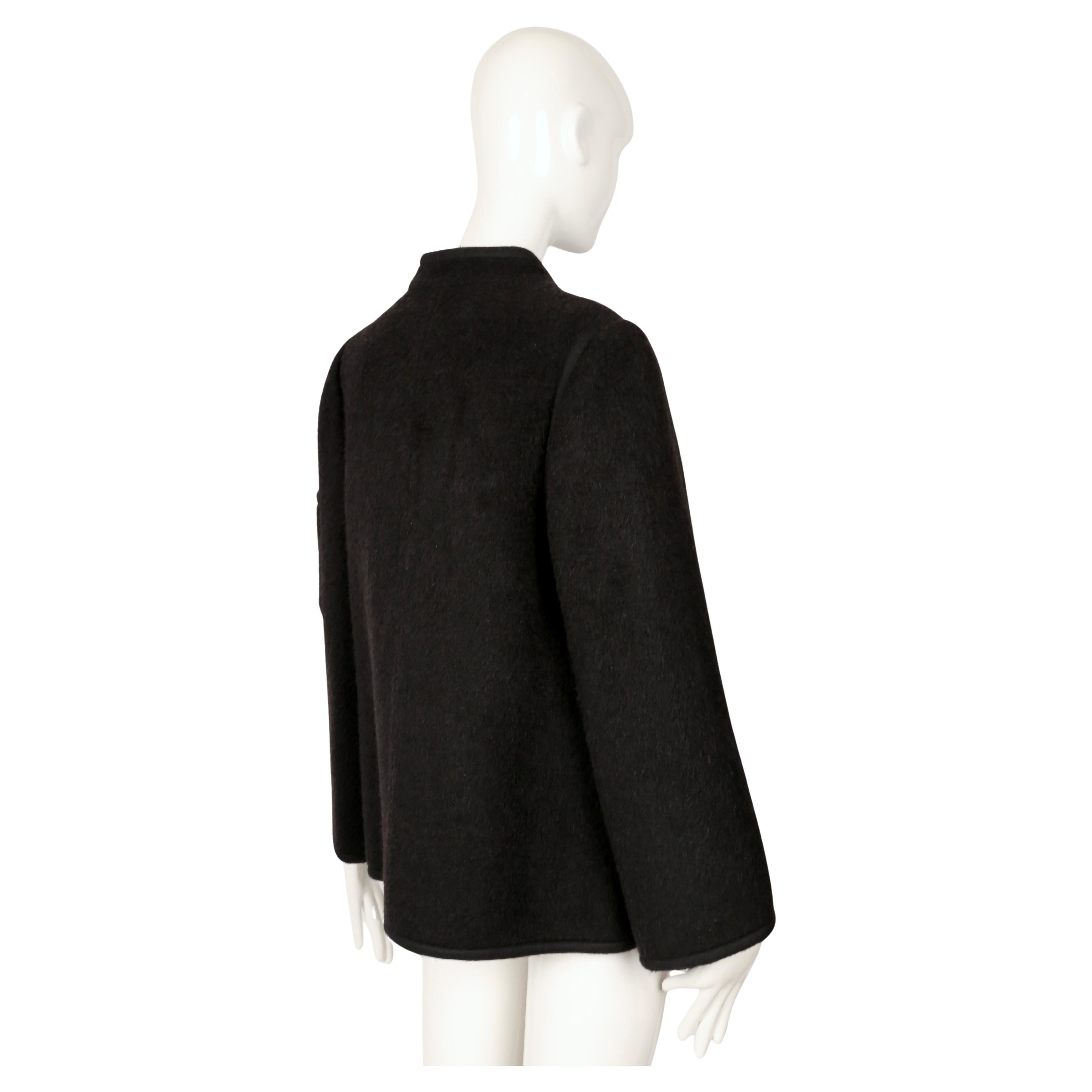 1960's LANVIN demi couture black fuzzy wool jacket with felt trim in vendita 1