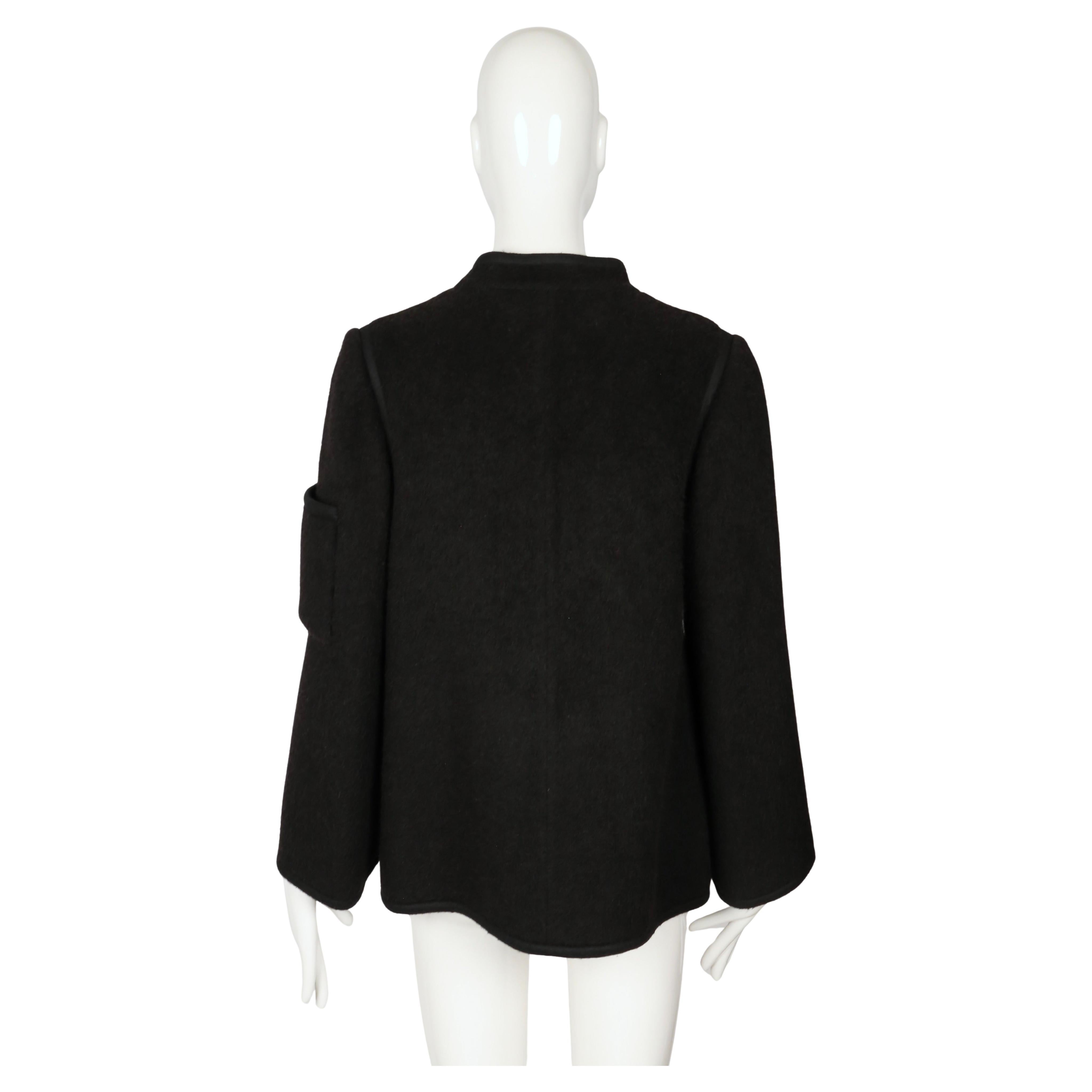 1960's LANVIN demi couture black fuzzy wool jacket with felt trim in vendita 4