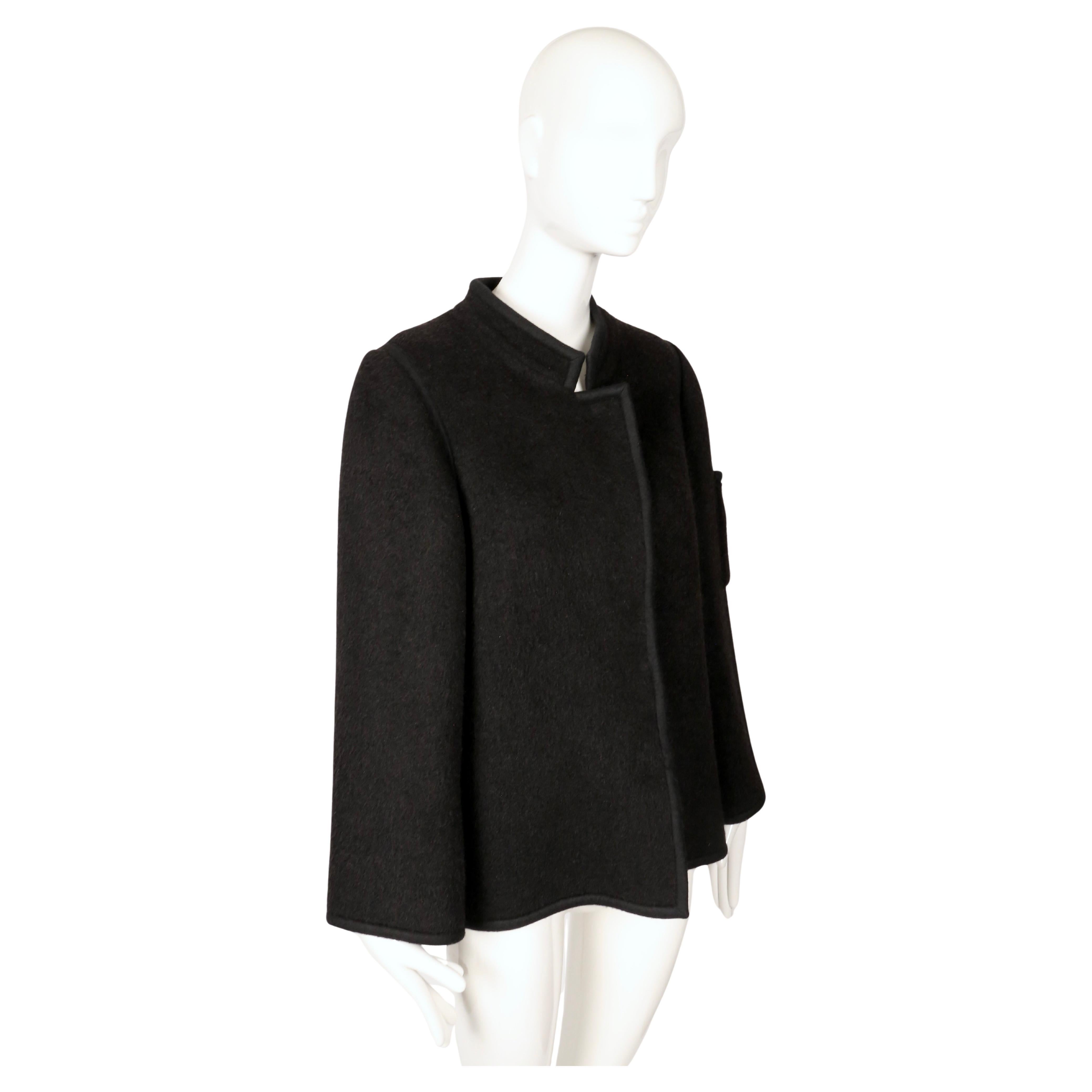 1960's LANVIN demi couture black fuzzy wool jacket with felt trim In condizioni buone in vendita a San Fransisco, CA