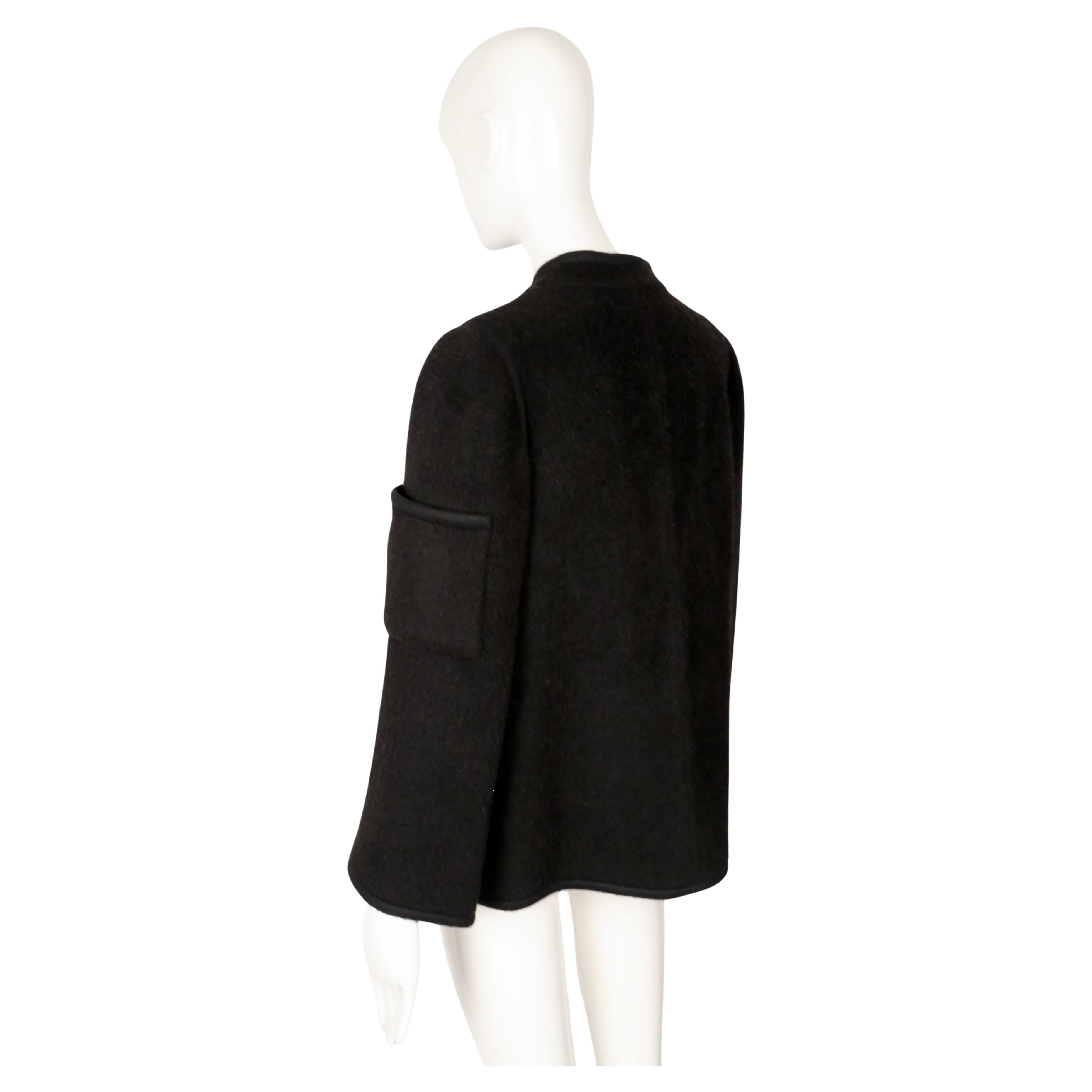 1960's LANVIN demi couture black fuzzy wool jacket with felt trim in vendita 3