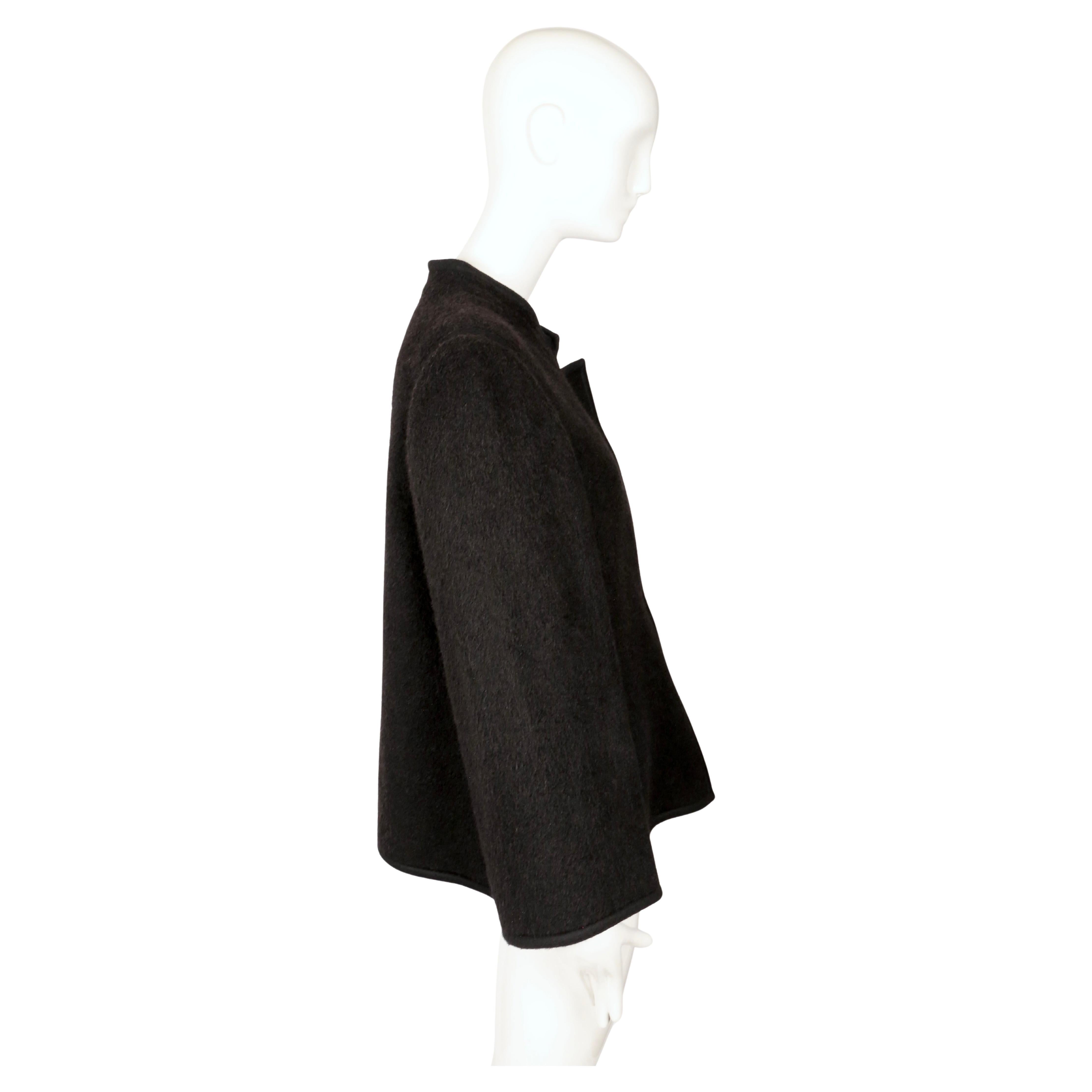 Donna 1960's LANVIN demi couture black fuzzy wool jacket with felt trim in vendita