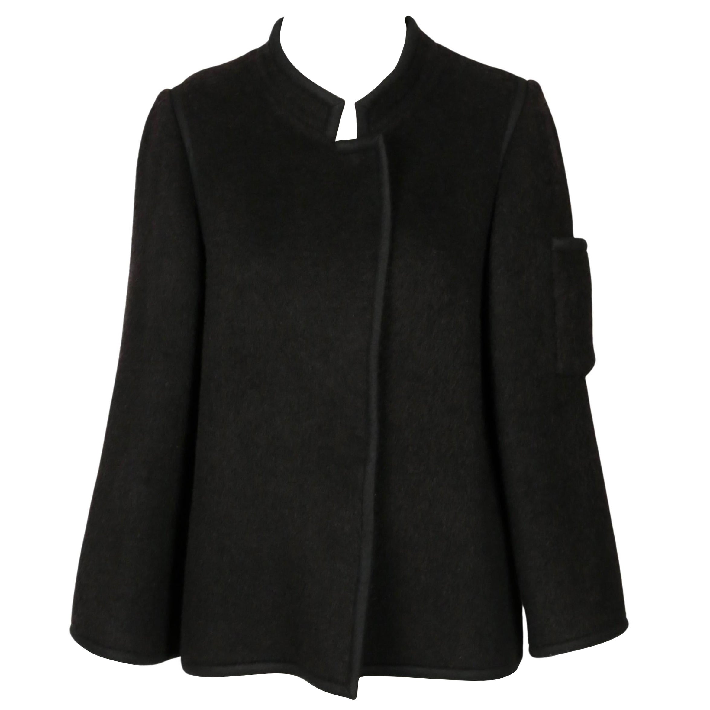 1960's LANVIN demi couture black fuzzy wool jacket with felt trim
