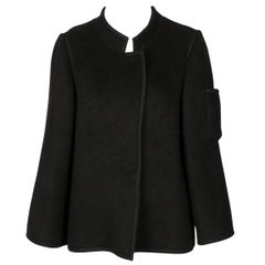 1960's LANVIN demi couture black fuzzy wool jacket with felt trim