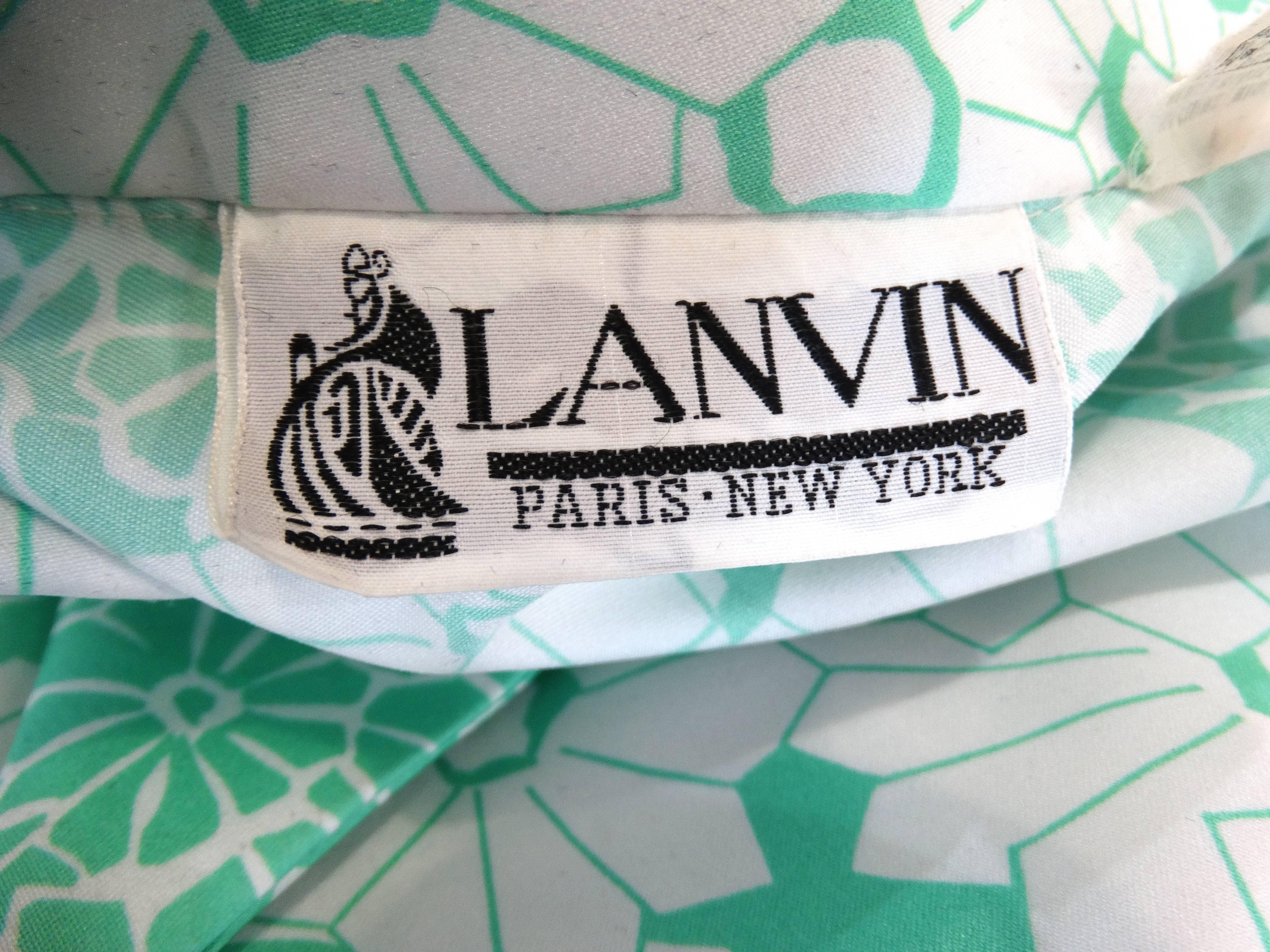 1960s Lanvin Mint & White Floral Button Up Dress 4