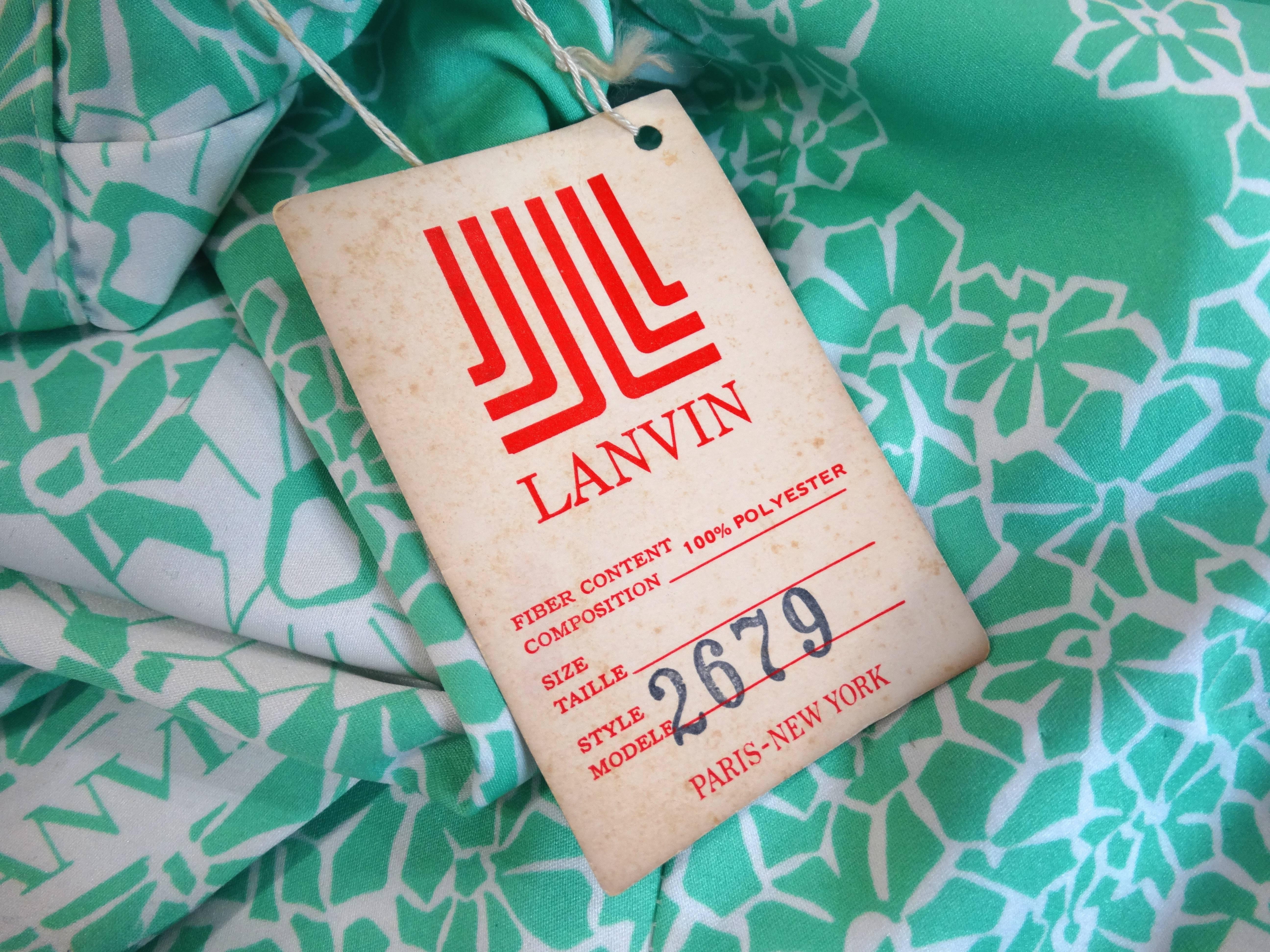 1960s Lanvin Mint & White Floral Button Up Dress 3