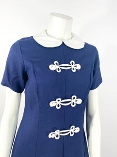 1960s Lanz Navy and White Mini Shift Dress