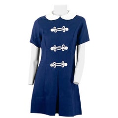 Lanz Mini-robe droite bleu marine et blanc, années 1960