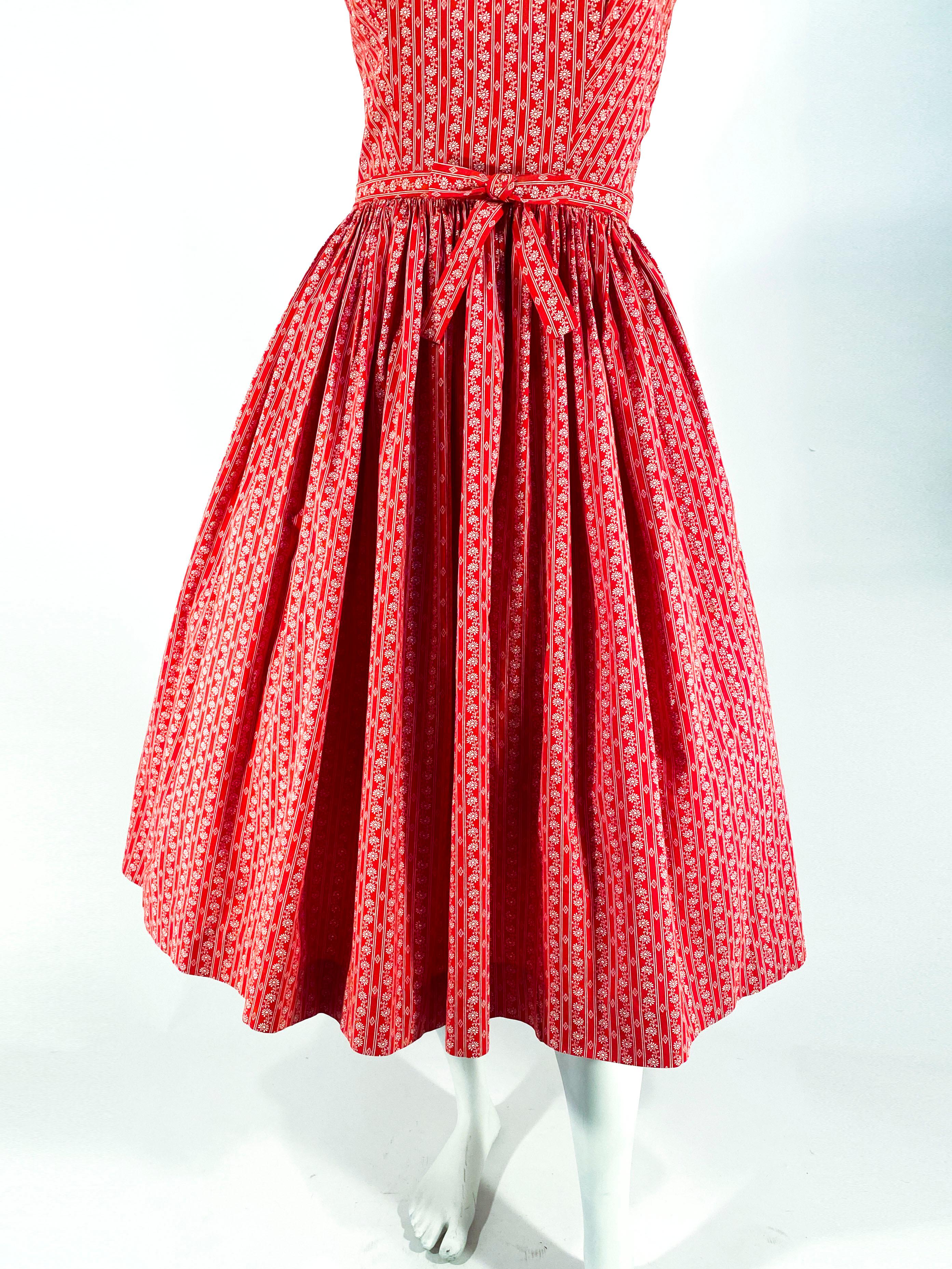 1960s Lanz Red Heart Calico Printed Cotton Dress In Good Condition In San Francisco, CA