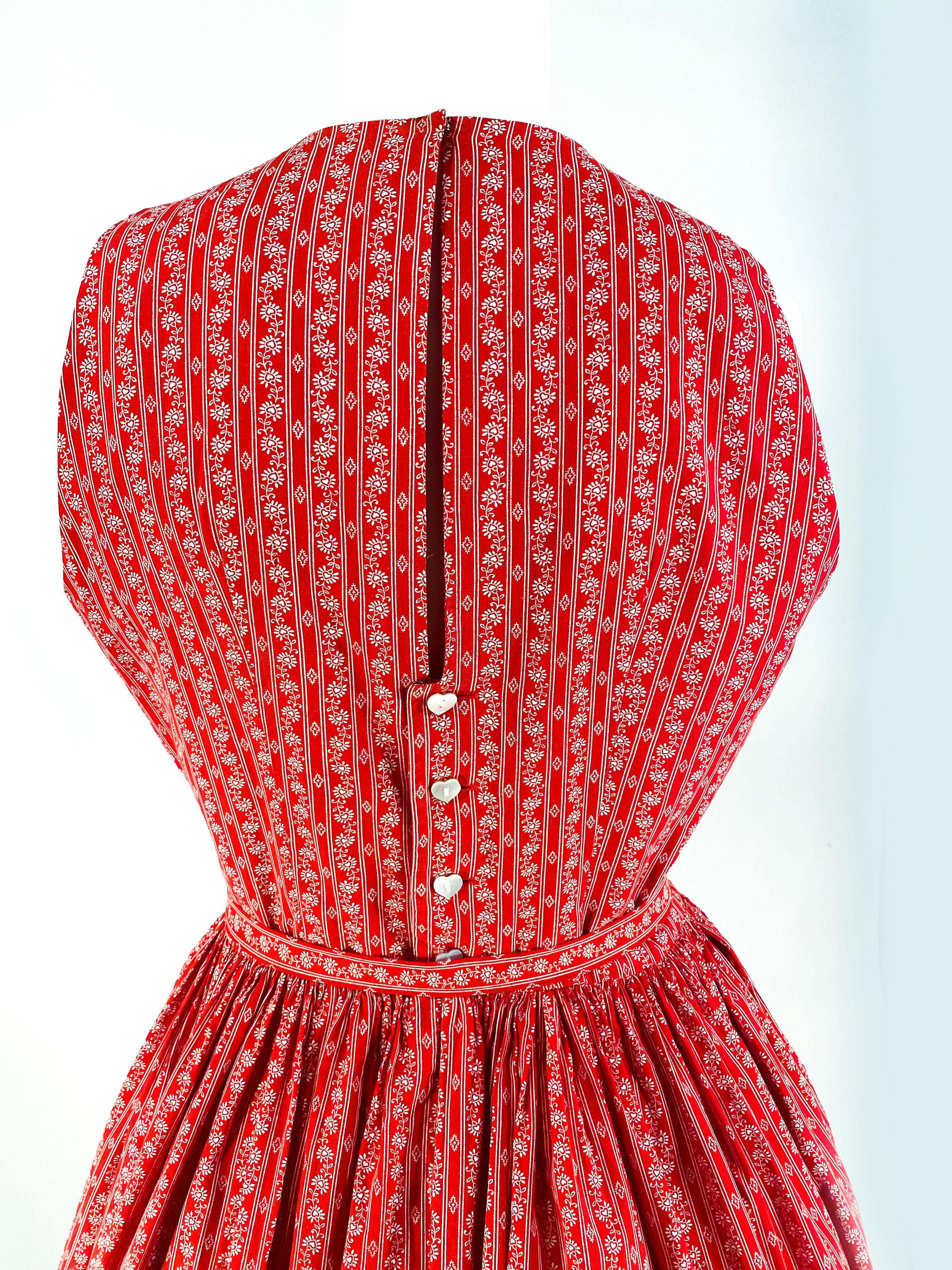 1960s Lanz Red Heart Calico Printed Cotton Dress 3