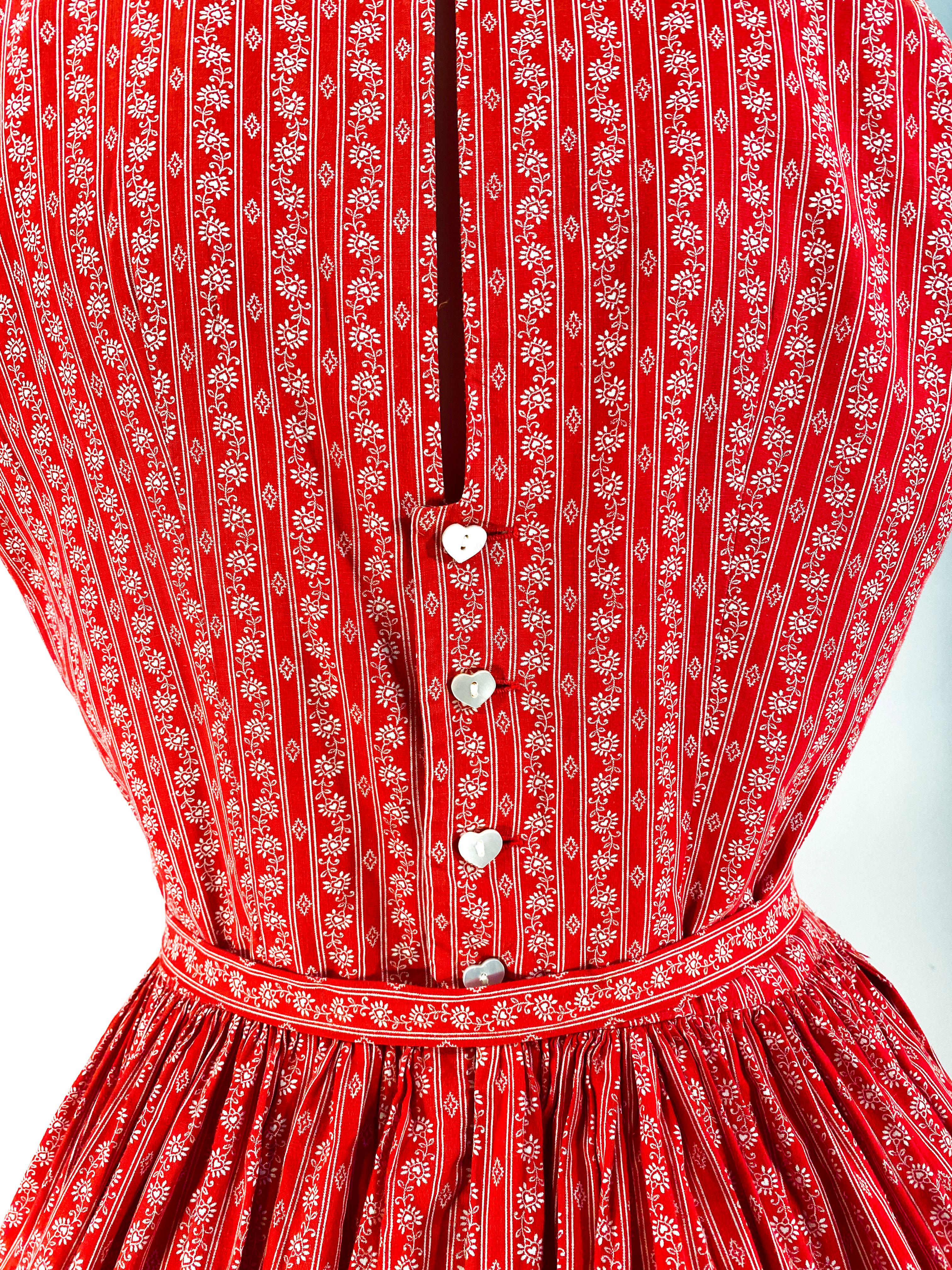 1960s Lanz Red Heart Calico Printed Cotton Dress 4