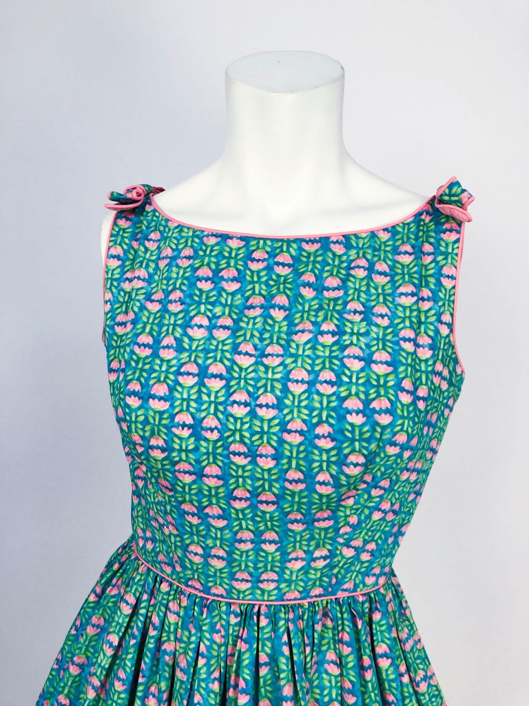 Women's or Men's 1960s Lanz Tulip Printed Summer Dress For Sale