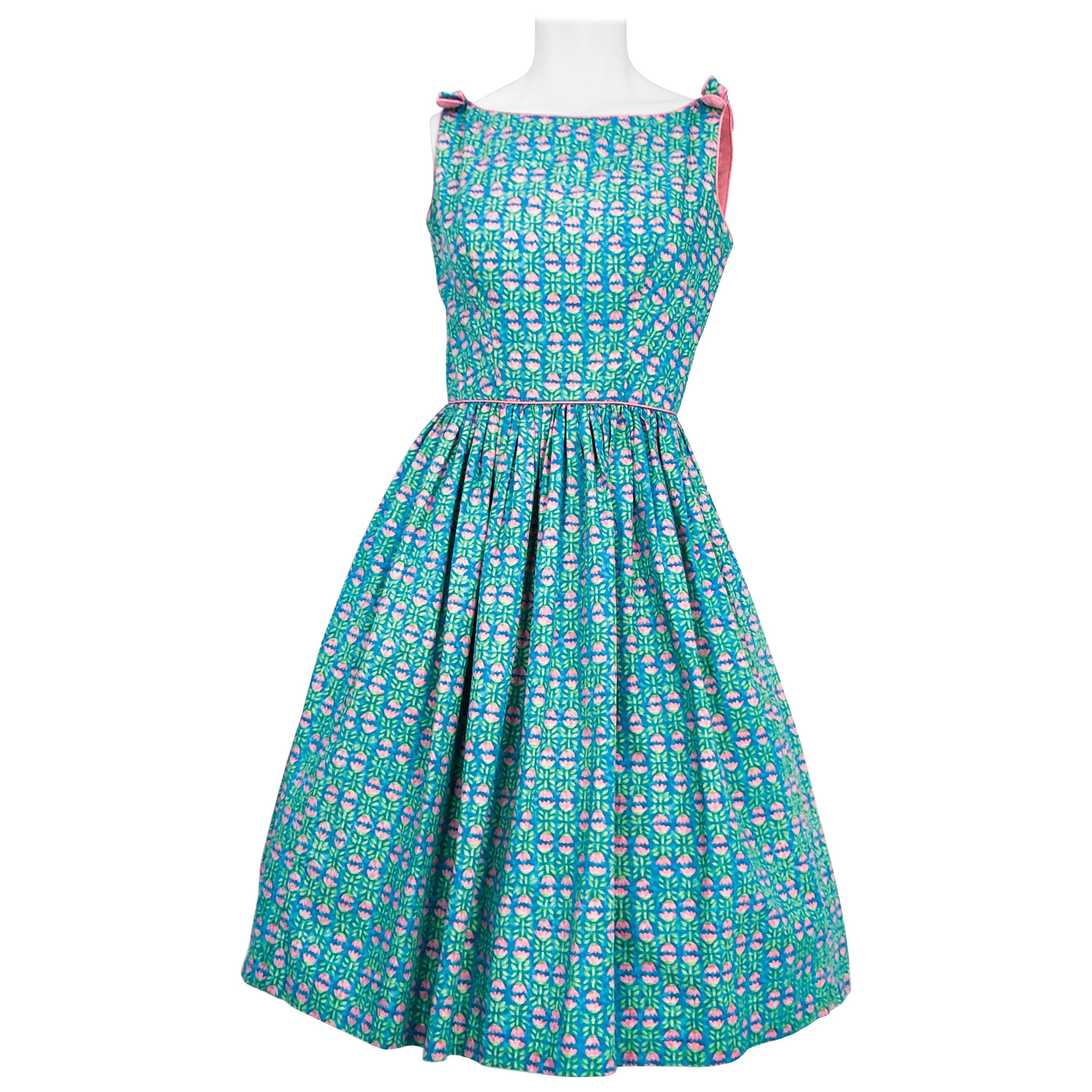 Lanz - Robe d'été imprimée tulipe, années 1960 en vente