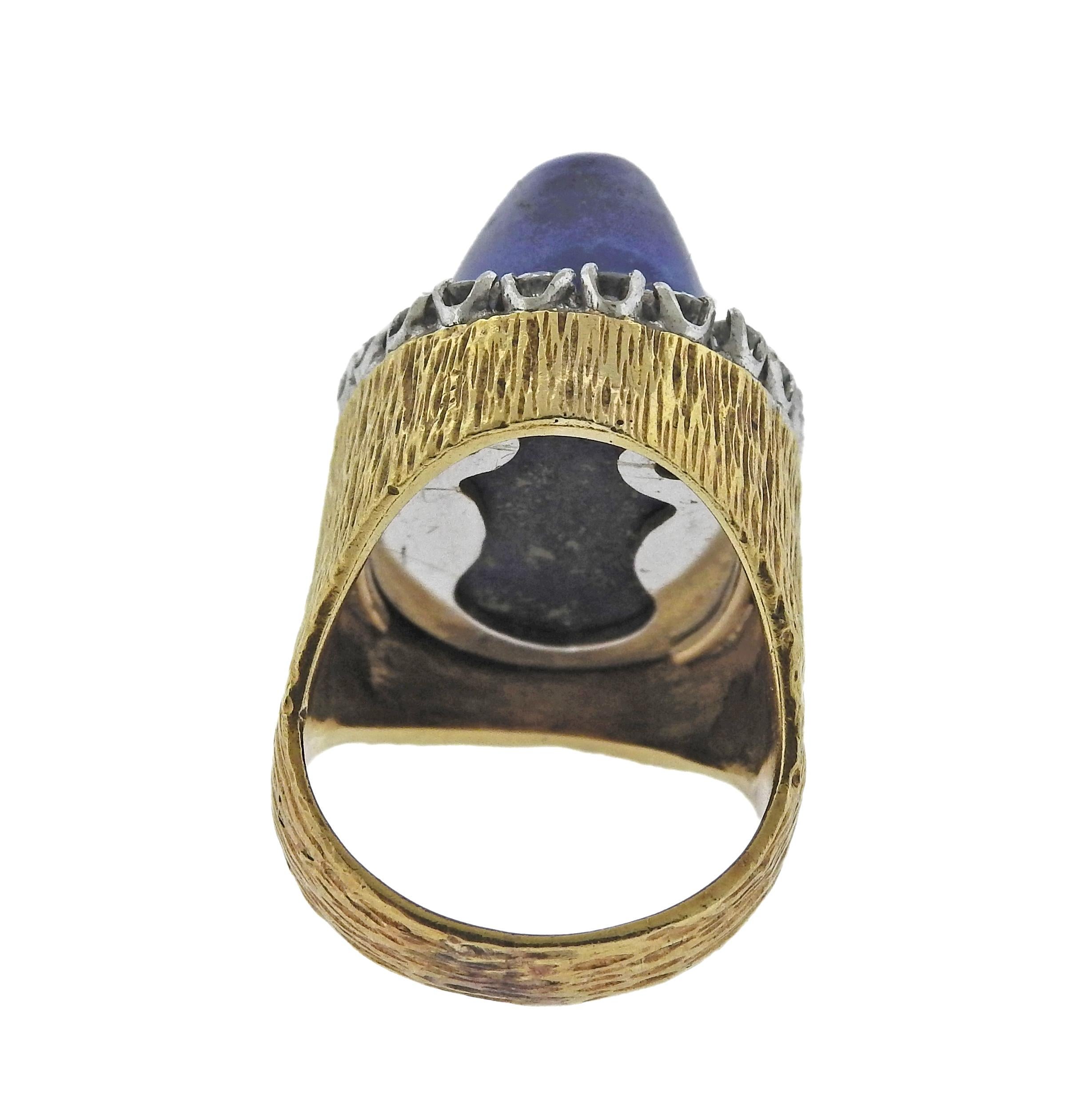 Women's or Men's 1960s Lapis Diamond Gold Cocktail Ring